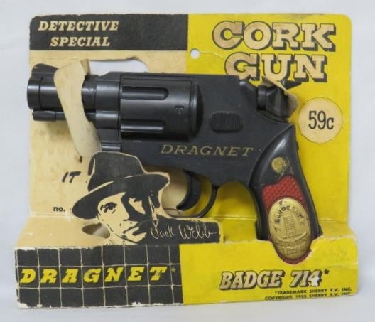 Vintage 1955 Dragnet TV Series Cork Gun Jack Webb (On Card) Knickerbocker - RARE
