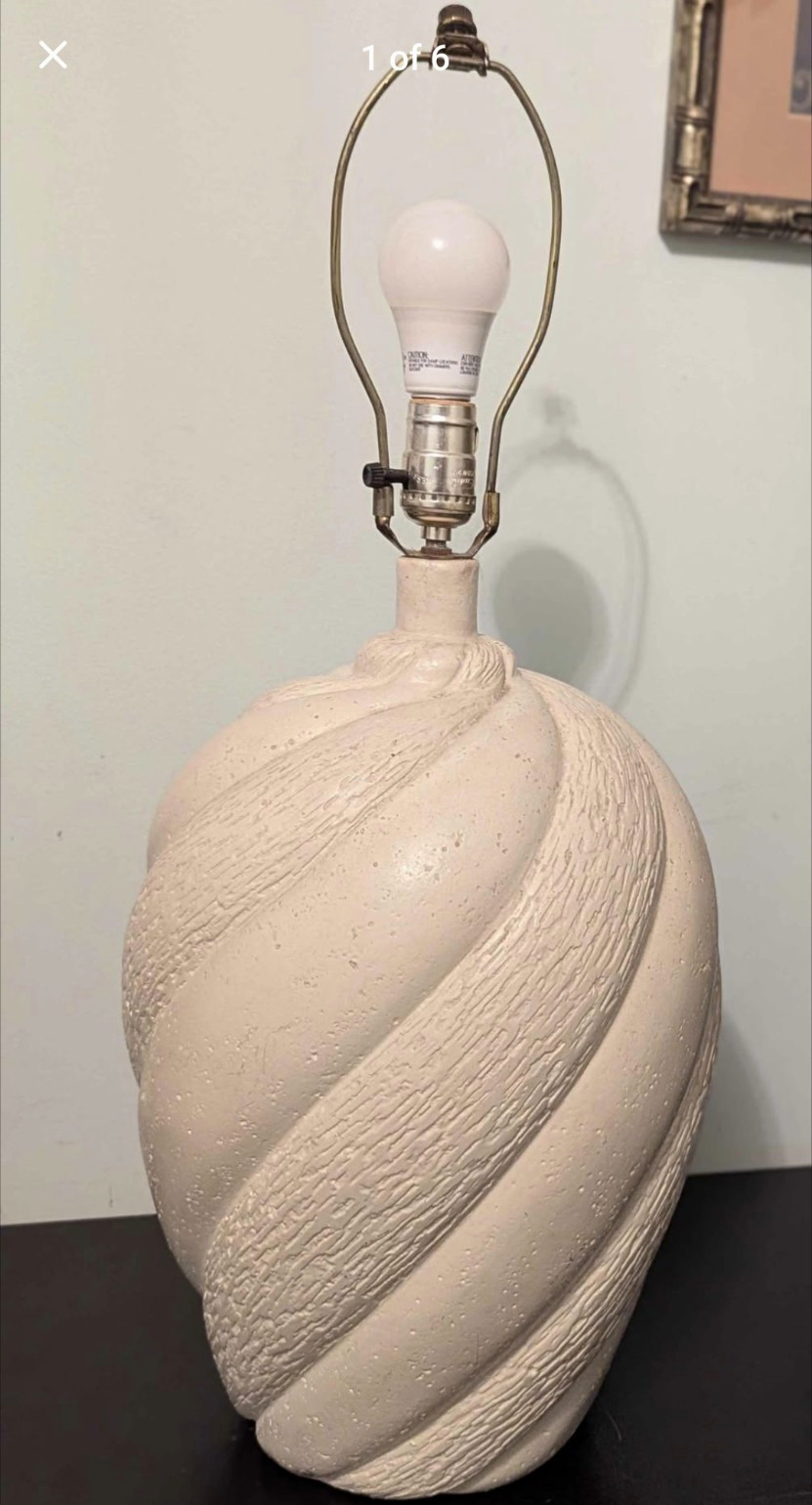 Heavy, Vintage Postmodern White Swirl Plaster Table Lamp Large Vintage Texture
