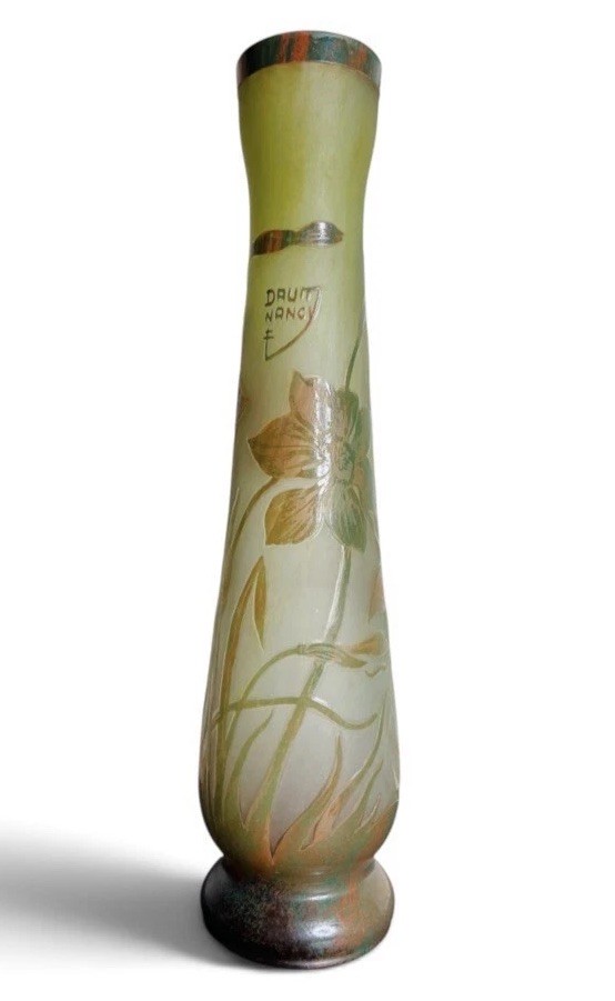 DAUM NANCY Signed  Art Nouveau  Vase Floral Design 12.5”
