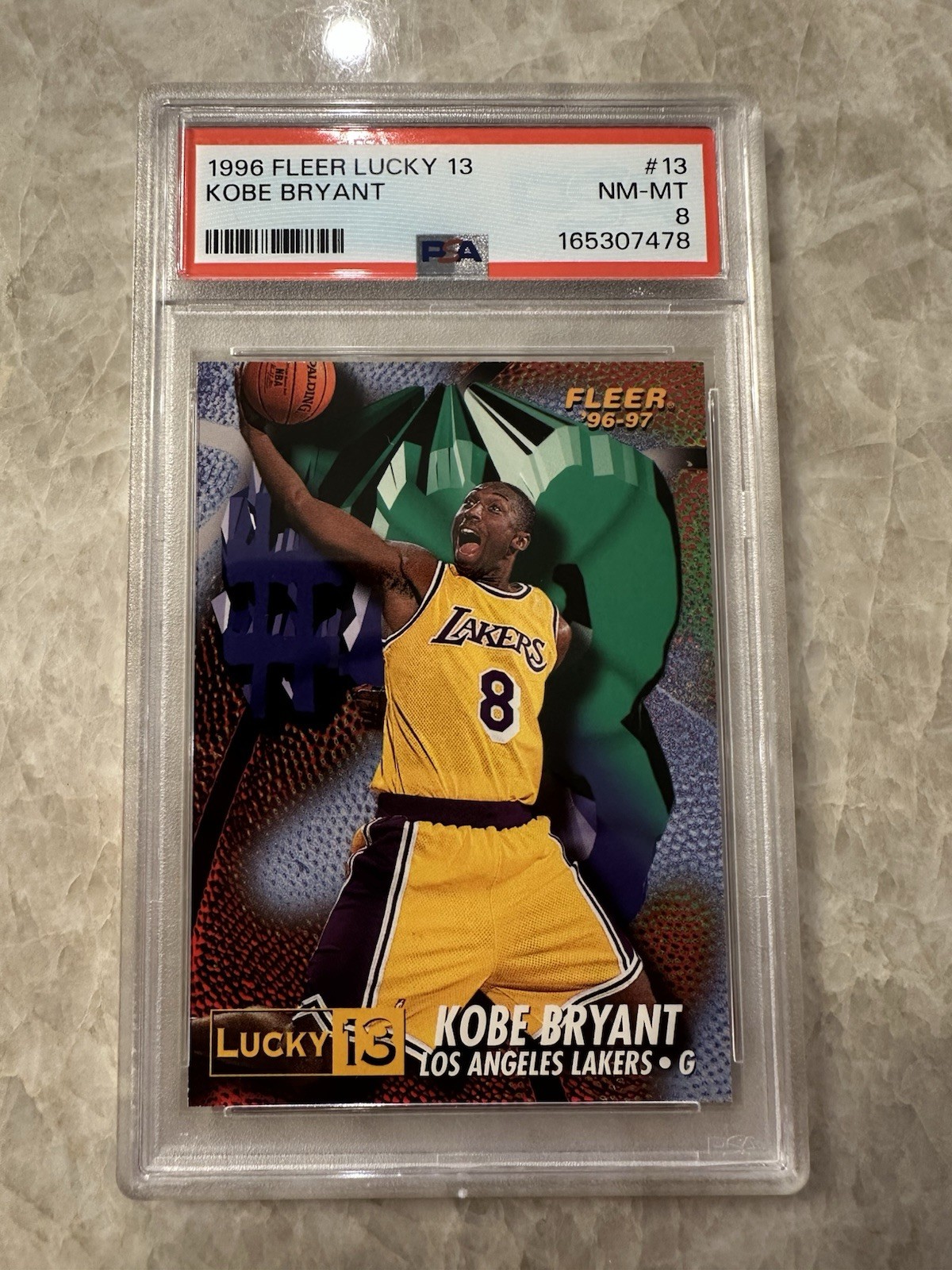 1996-97 Fleer - Prize Lucky 13 Kobe Bryant #13 (RC) Los Angeles Lakers PSA 8 1996-97 Fleer - Prize Lucky 13 Kobe Bryant #13 (RC) Los Angeles Lakers PSA 8