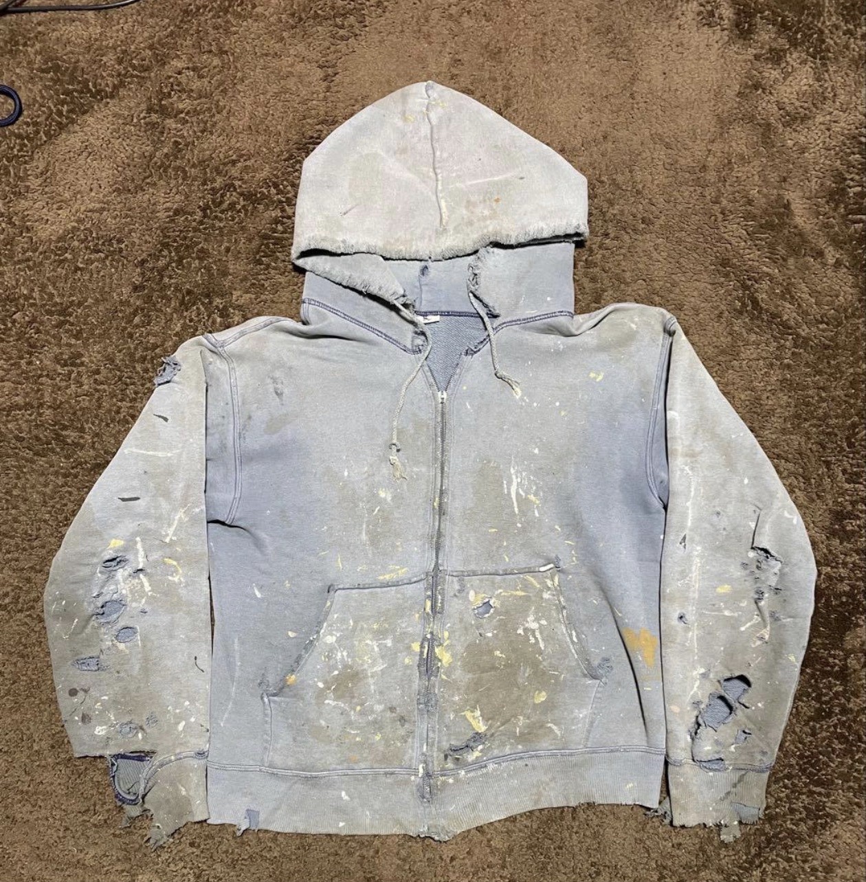 50s 60s Vintage Full Zip Hoodie Faded Distressed Paint Splatter Boxy M