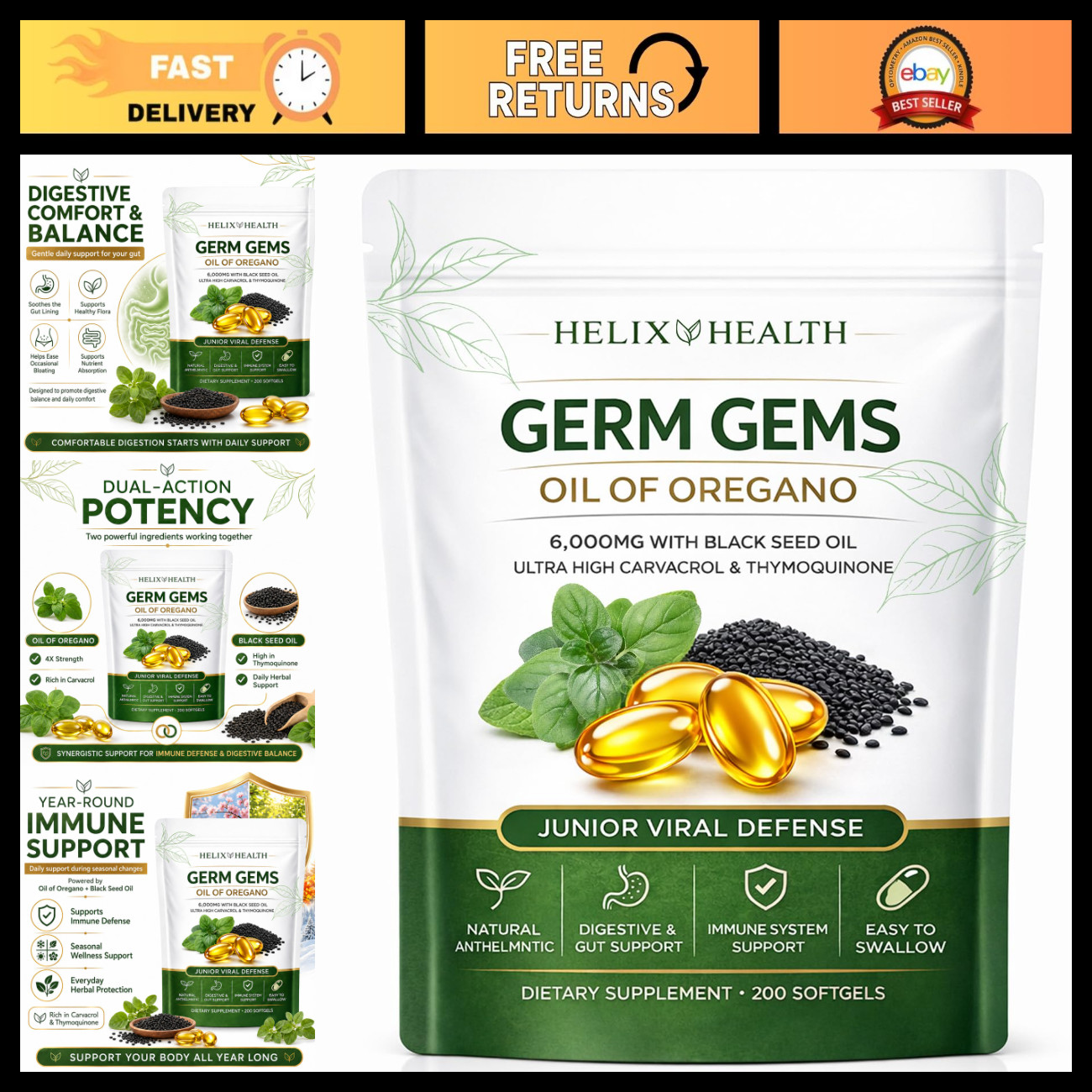 4X Strength Oil of Oregano & Black Seed Oil Softgels - Immune & Digestive Suppor 4X Strength Oil of Oregano & Black Seed Oil Softgels - Immune & Digestive Suppor