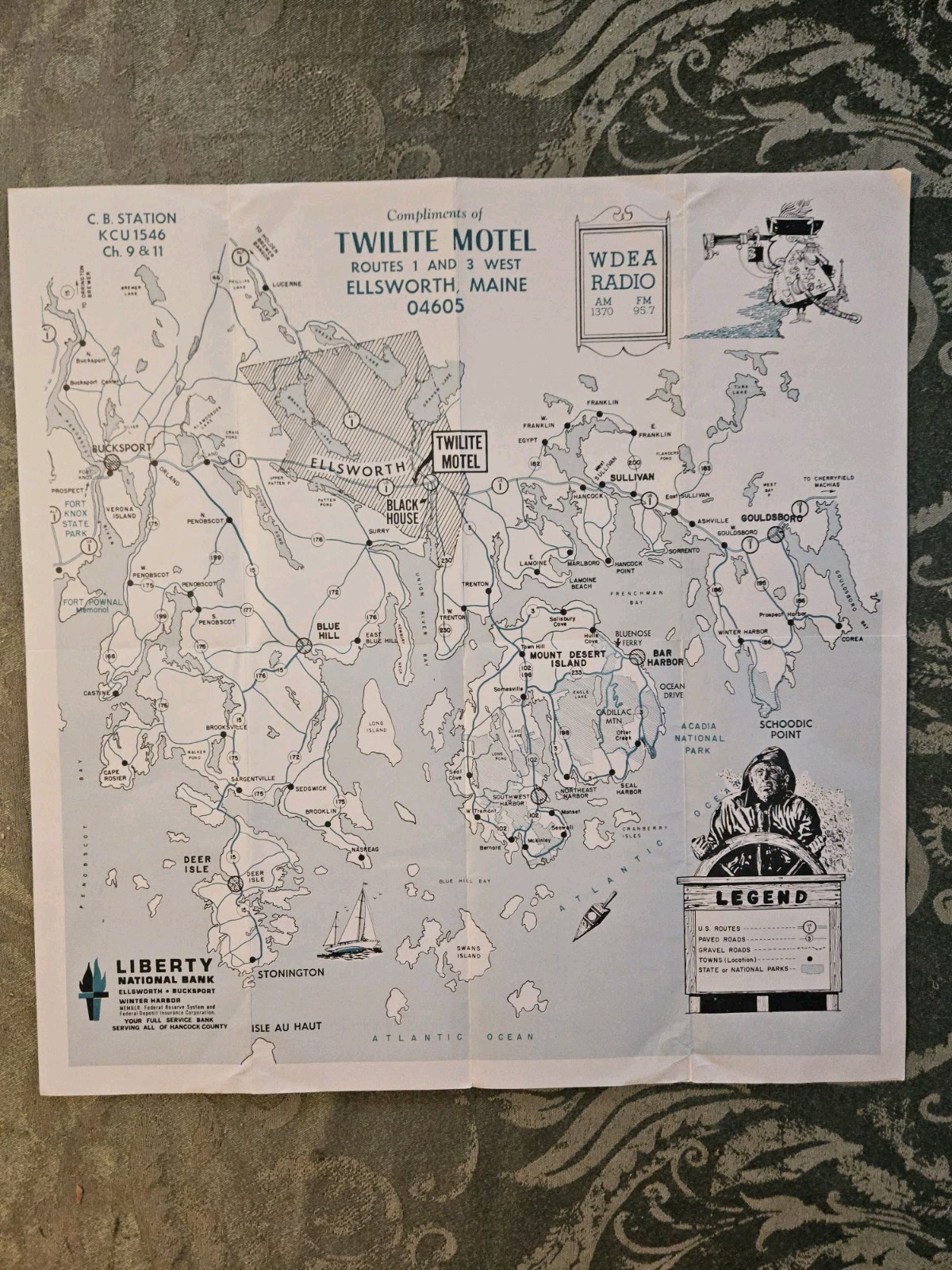 1950s Twilite Motel Ellsworth Bar Harbor Maine Brochure MAP
