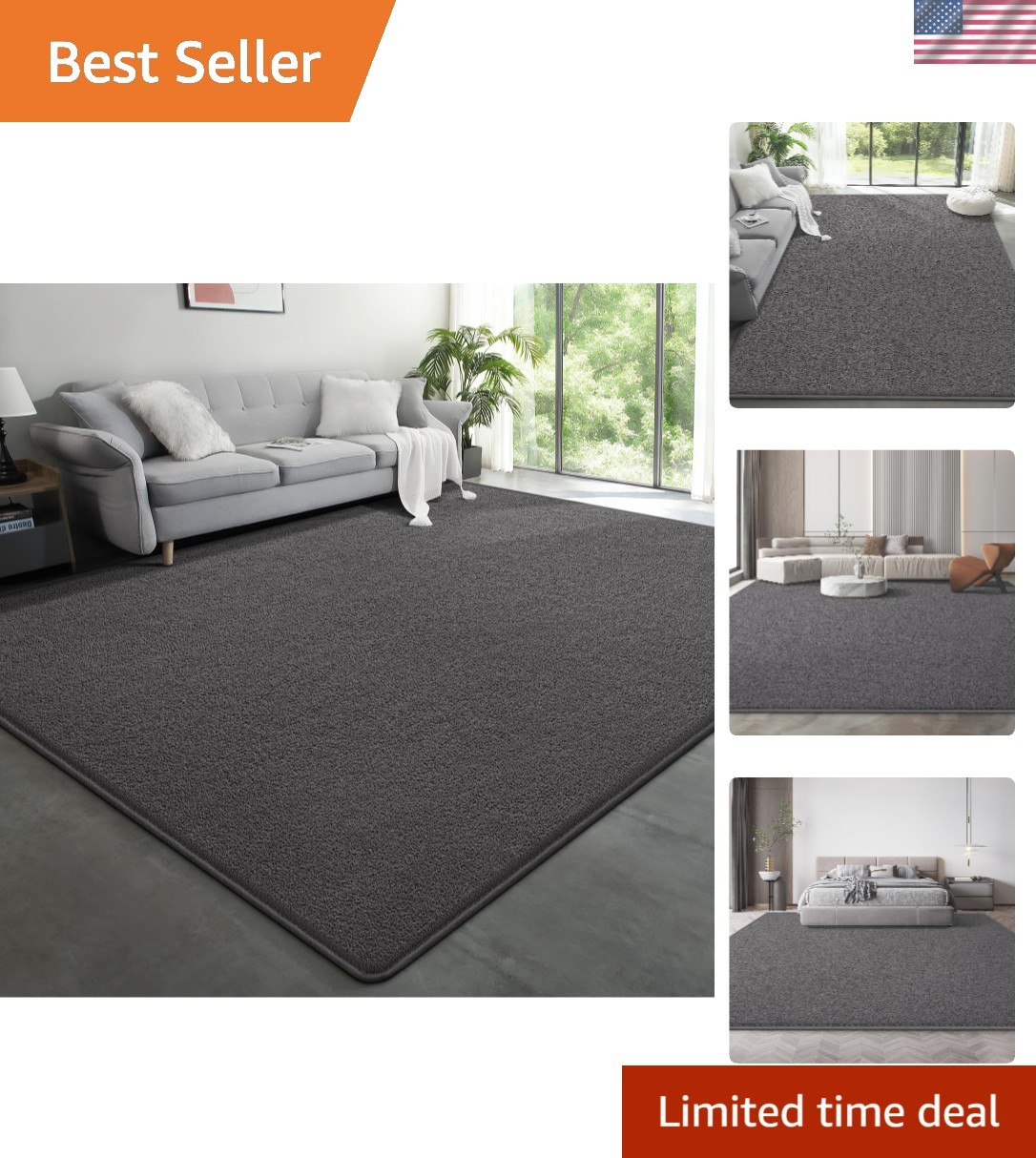 Luxurious 6x9 Feet Dark Grey Modern Area Rug - Non-Slip & Washable Design