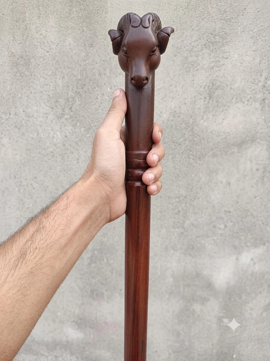 Hand Carved Ram Head Walking Cane | Teak Wood Gentleman's Stick Hand Carved Ram Hand Carved Ram Head Walking Cane | Teak Wood Gentleman's Stick Hand Carved Ram