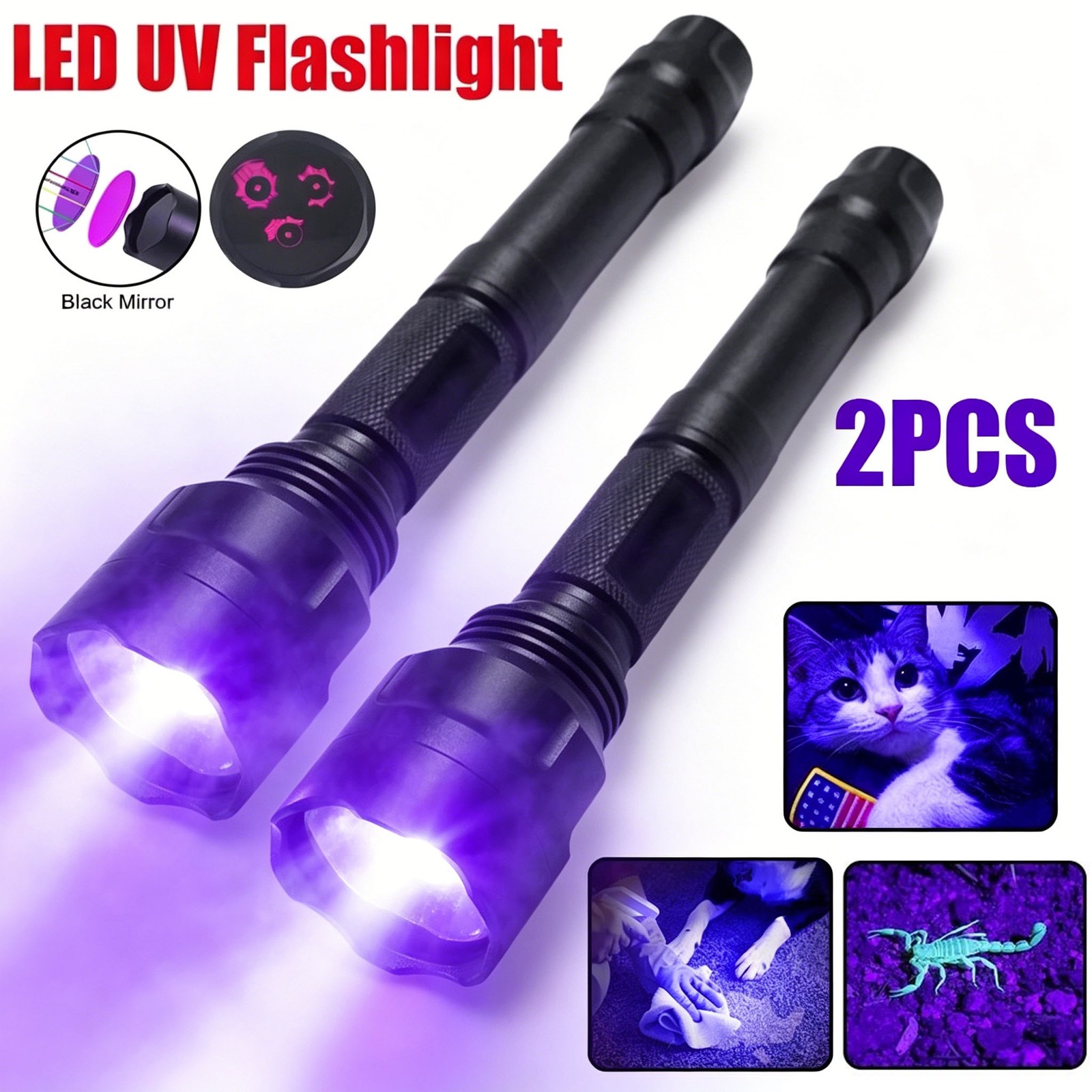 15W C8 LED 365nm UV Filter Flashlight 2PCS Ultraviolet Black Light Torch Lamp
