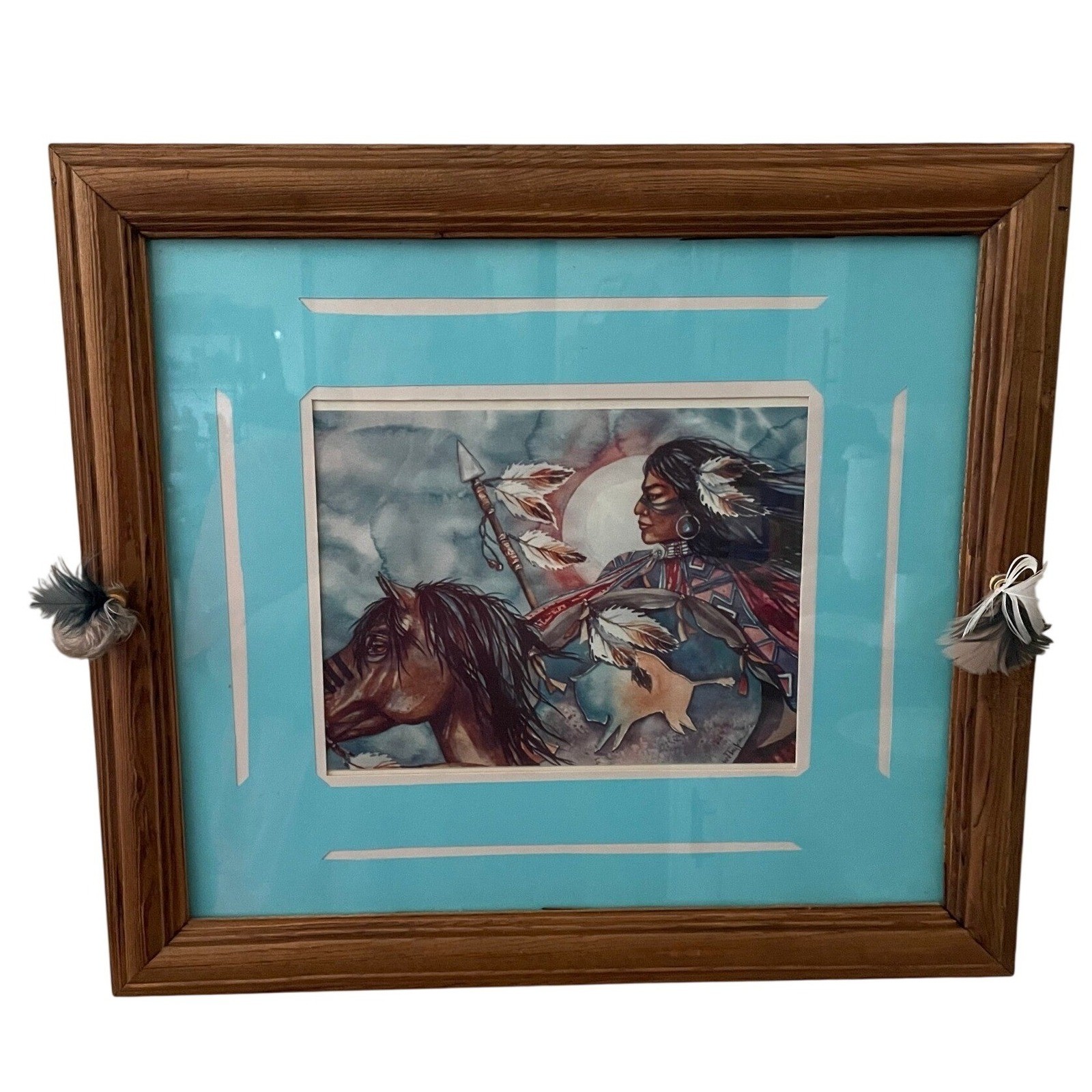 Robert Redbird Native American Print Framed Art Kiowa Warrior Horse 12x14 Tribal