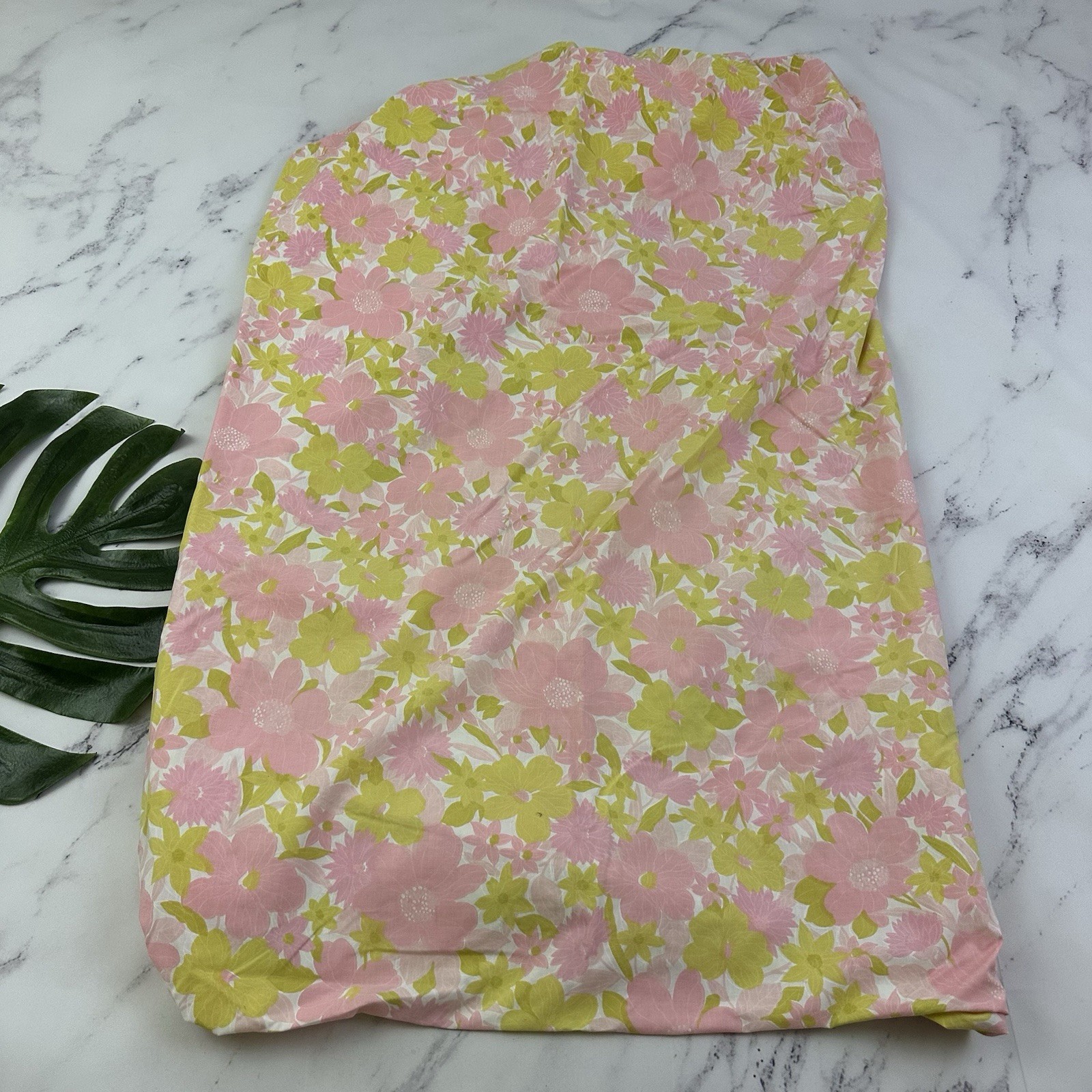 Springmaid Vintage 70s Double Size Fitted Bed Sheet Pink Green Floral Bedding