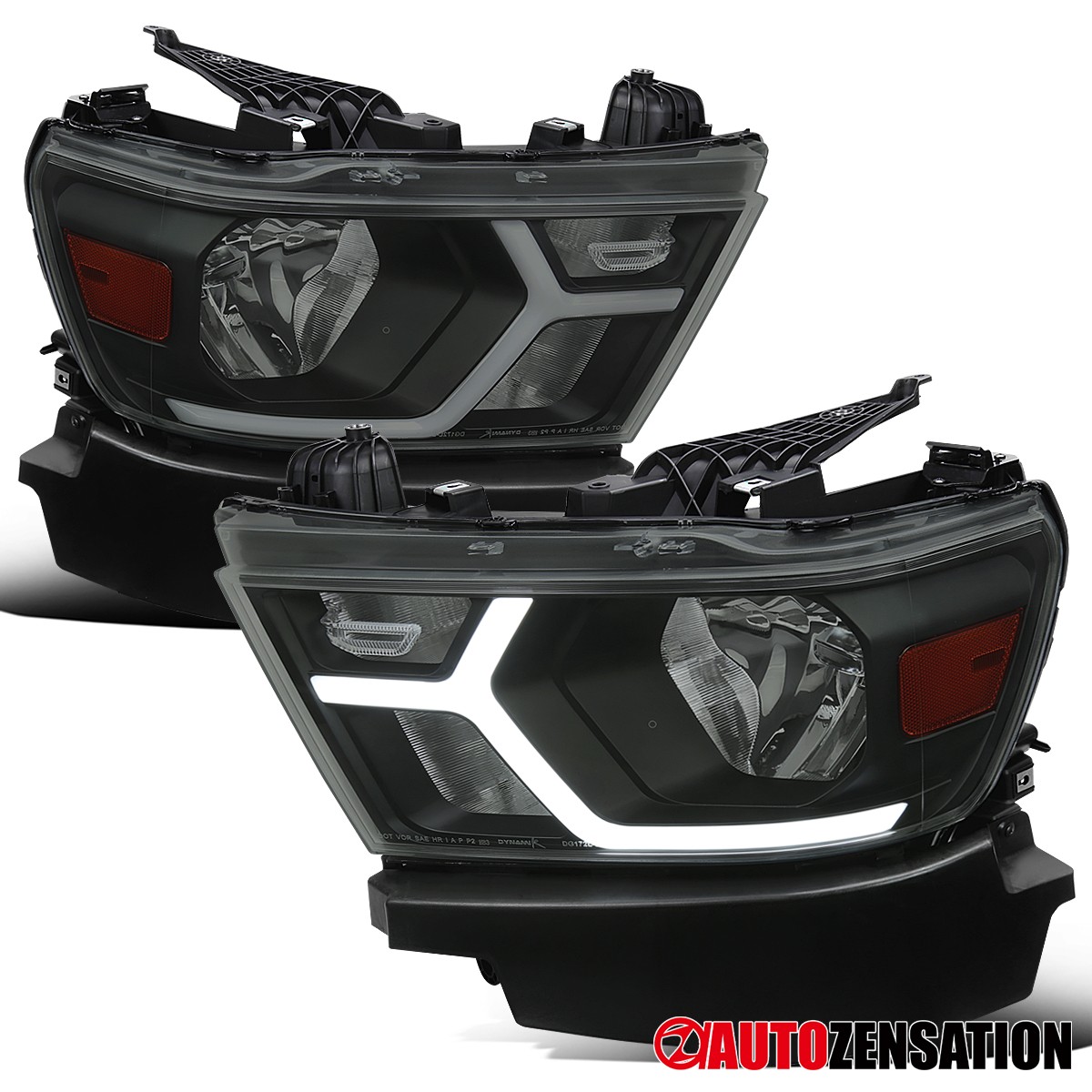 Smoke Fit 2019-2024 Dodge Ram 1500 Halogen Headlights Lamp LED Startup Animation