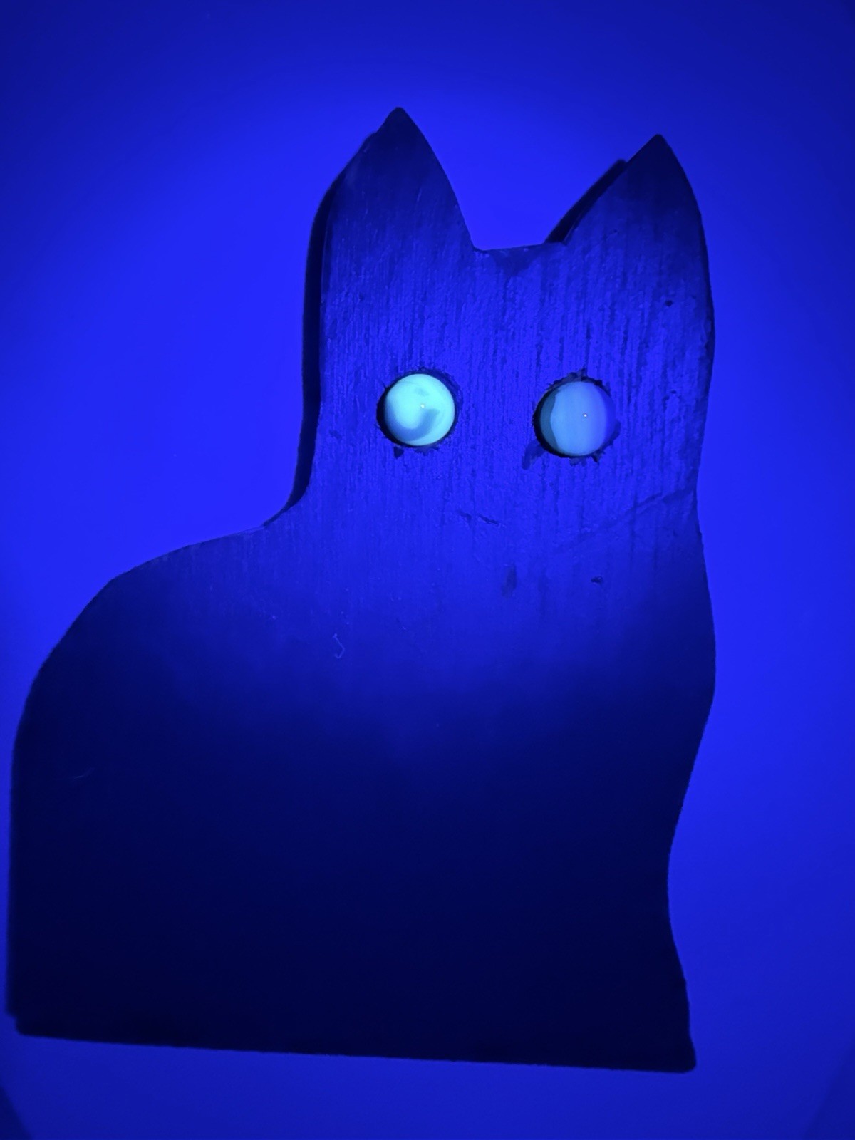 Vintage Handmade Halloween Black Scare Cat Folk Art Painted UV Glass Marble Eyes Vintage Handmade Halloween Black Scare Cat Folk Art Painted UV Glass Marble Eyes