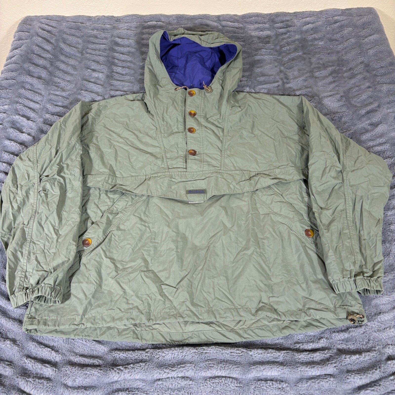 Columbia Mens XL Vintage Anorak Pullover Jacket KM3430 Sage Green Hooded Nylon