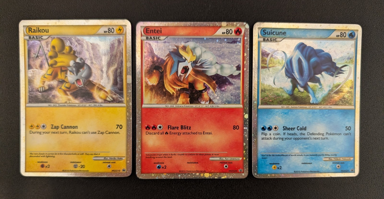 SHINY Raikou, Entei, Suicune PRIME Pokemon Holo Promo - HGSS19 HGSS20 HGSS21 LP