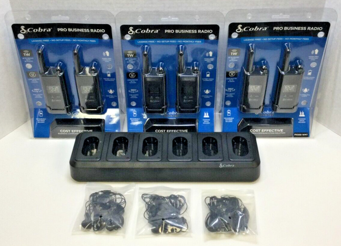 Cobra PX500 Pro Business Radios With 6 Port Charger & Business Earbuds