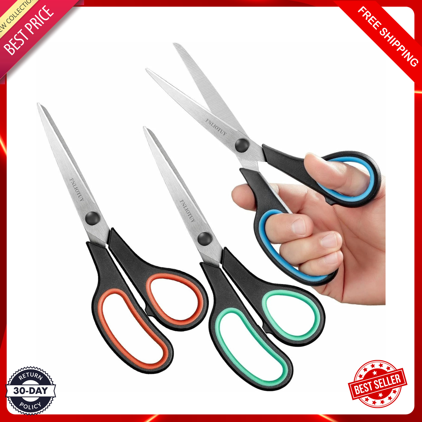 3-Pack Heavy Duty Scissors with Ultra Sharp Blades and Comfort Grip Home 8
