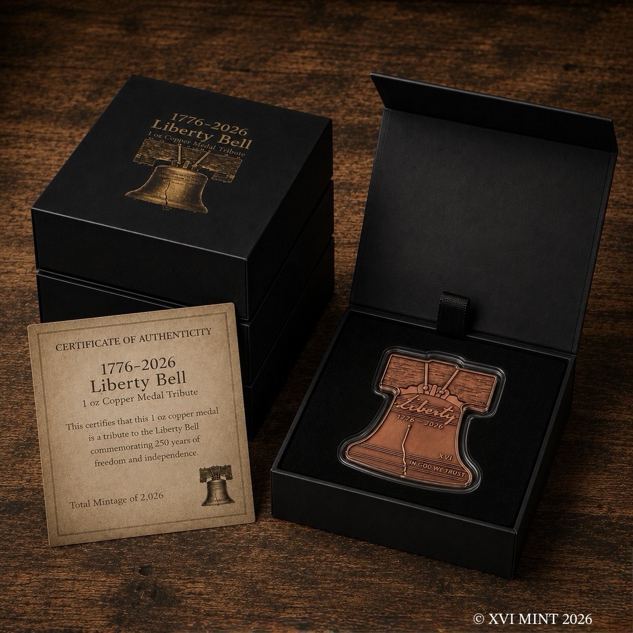 XVI Mint Liberty Bell 1776-2026 Tribute 1 oz .999 Fine Copper Medal Box PRE SALE