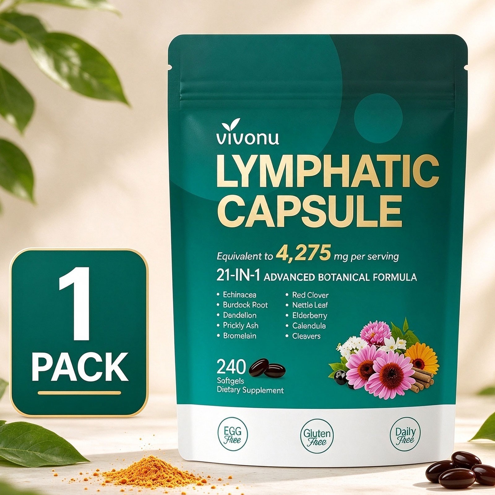 VivoNu Lymphatic Drainage Support Capsules, Body Wellness Supplement