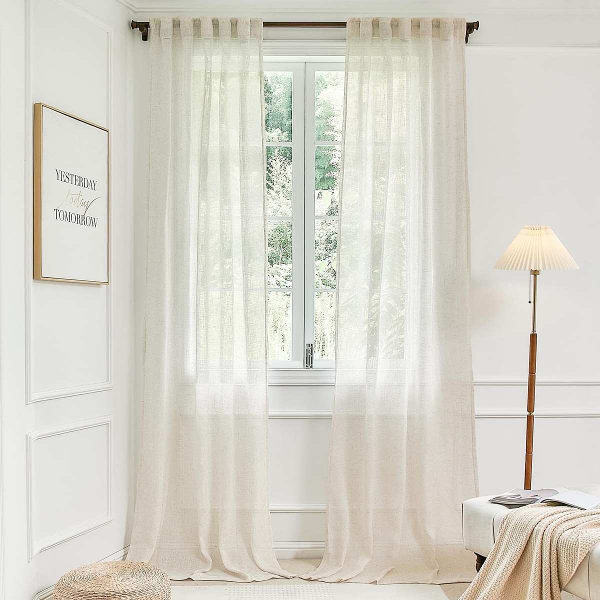 DUALIFE Ivory Off White Cream Beige Linen Semi Sheer Curtain Panels 34x84 Set