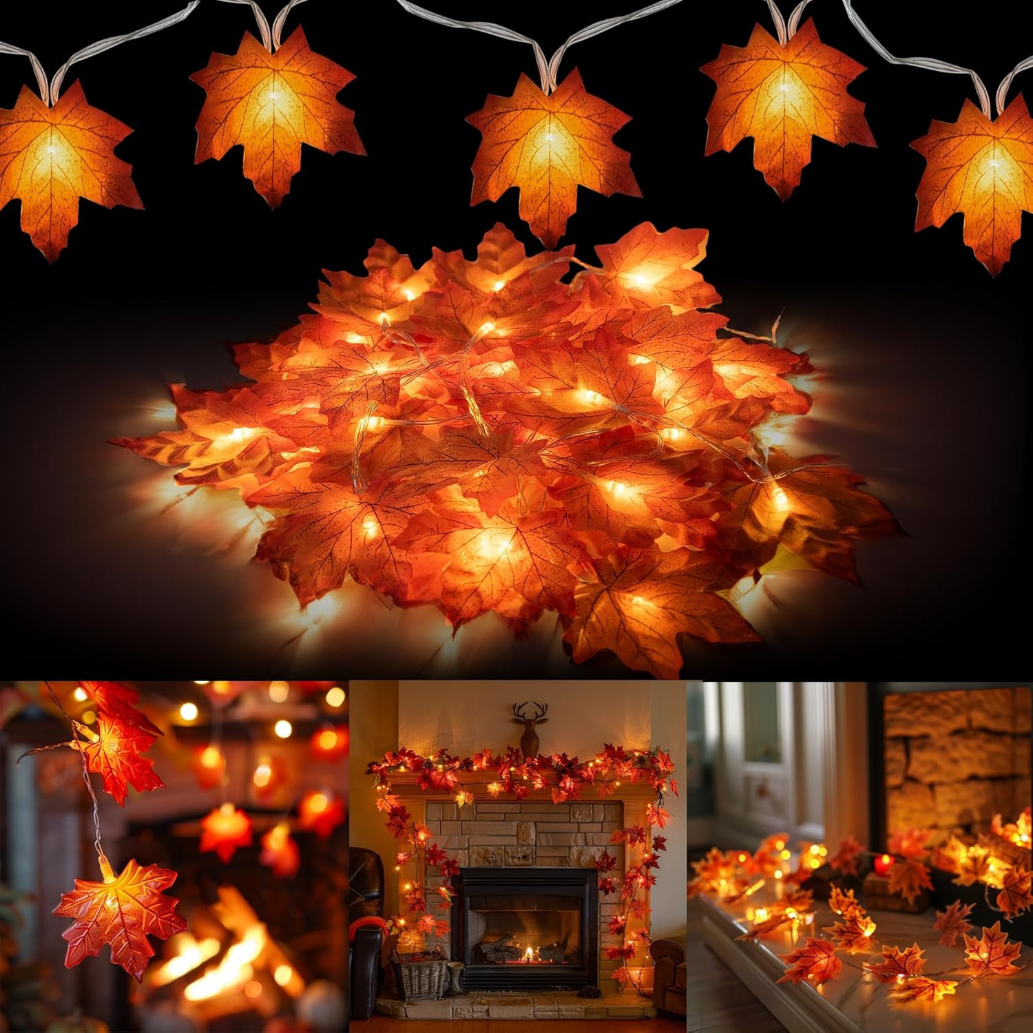 2 Pack Thanksgiving Maple Leaf String Lights, Total 20FT 40 LED Battery Operated 2 Pack Thanksgiving Maple Leaf String Lights, Total 20FT 40 LED Battery Operated