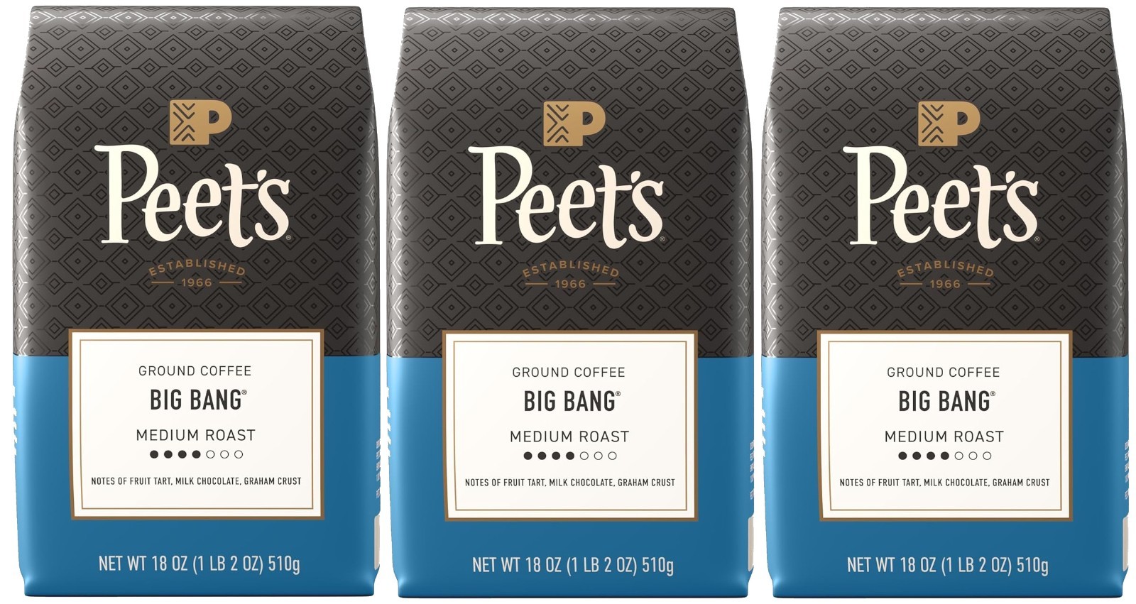 Peet\'s Coffee Big Bang Medium Roast Ground Coffee, 18oz, 3/Bags, APR/2027