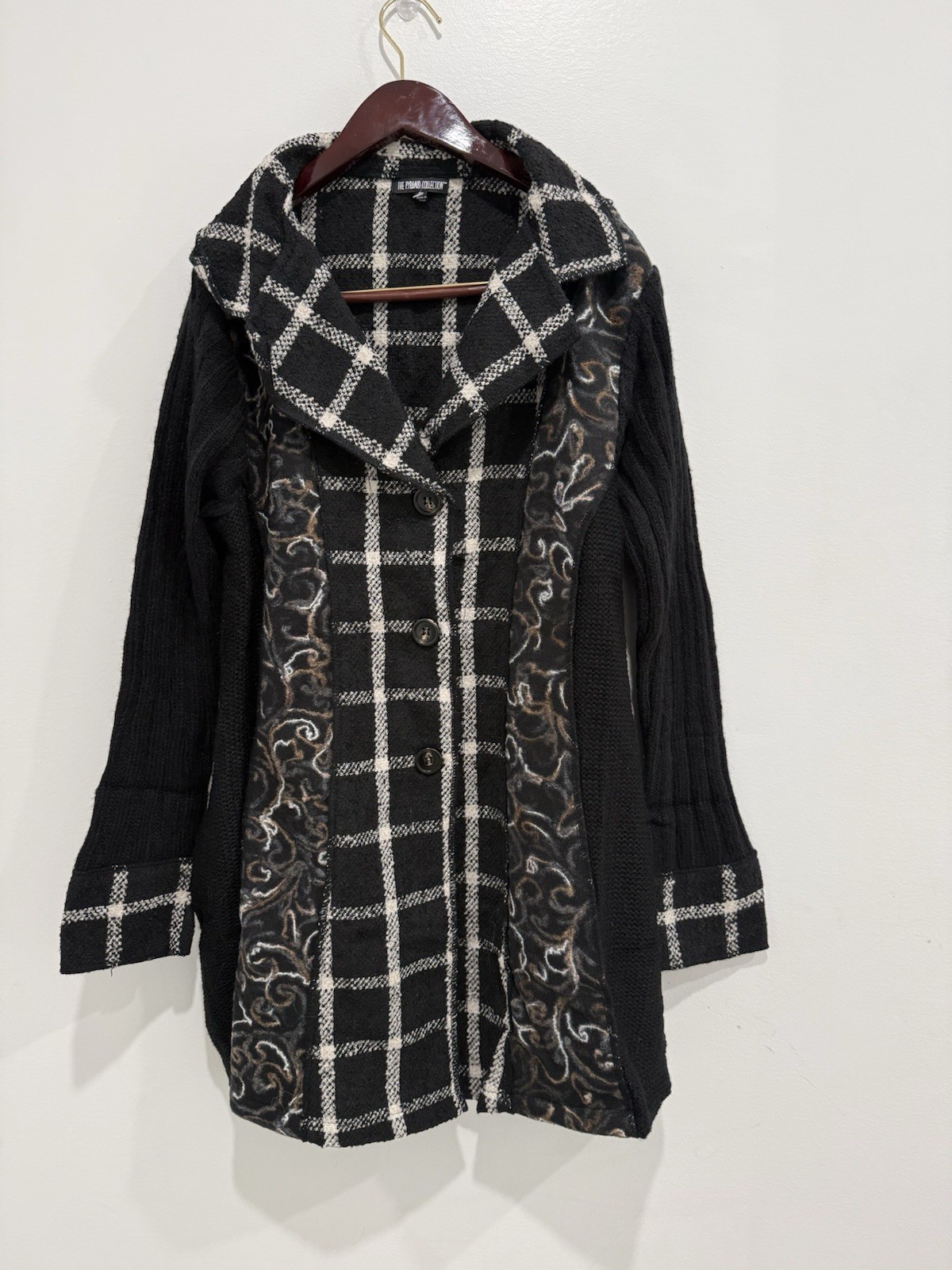 The Pyramid Collection Mixed Media Plaid Art To Wear Long Coat cardigan Boho