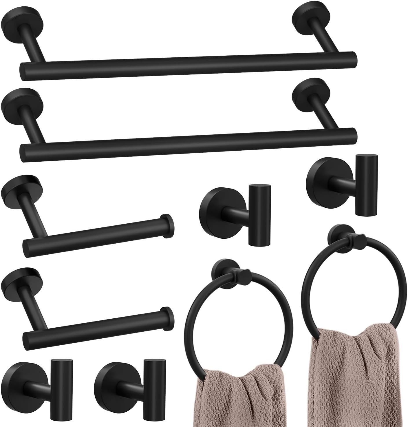 Matte Black Bathroom Accessories Set - 10 Piece Stainless Steel Hardwar