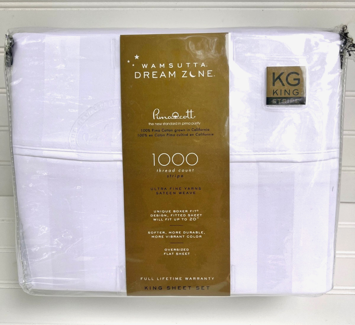 AUTHENTIC Wamsutta Dream Zone 1000-TC PimaCott KING Sheet Set Stripe WHITE