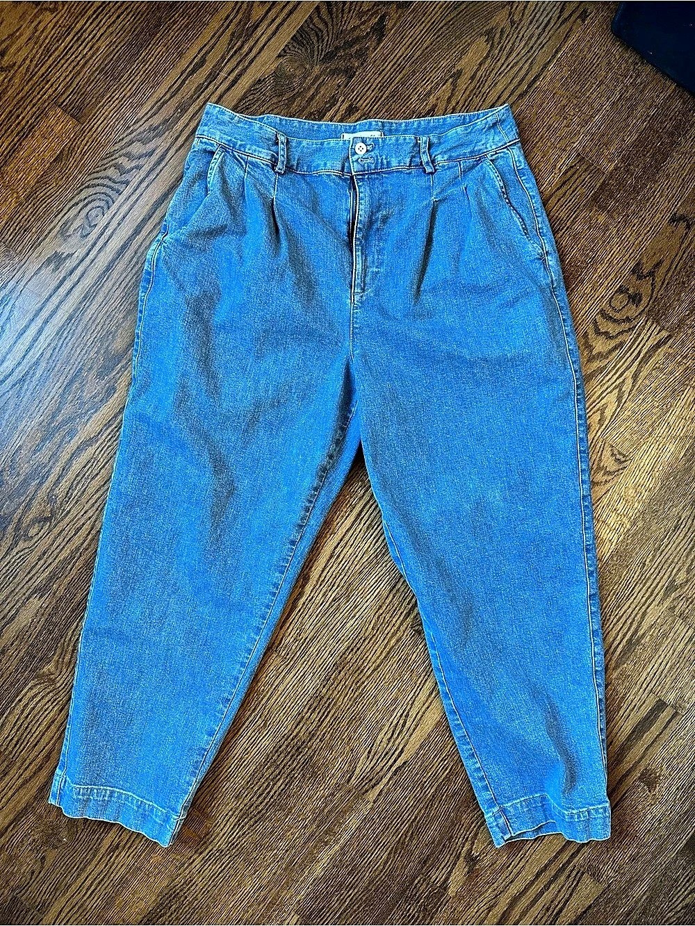 Madewell Pleated Taper Wide-Leg Jeans Cropped Blue Jeans Waist 12