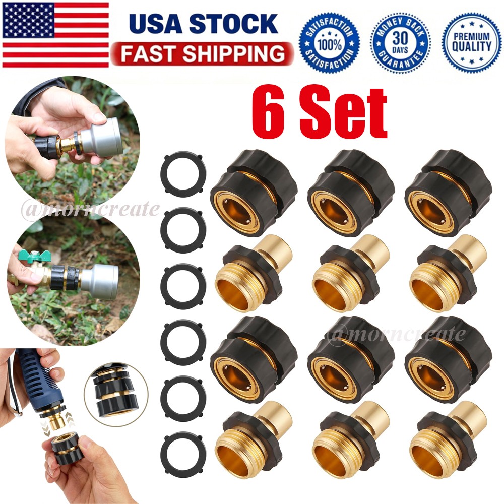 6 Set 3/4' Garden Hose Quick Connect Water Hose Fit Female Male Connector Set US