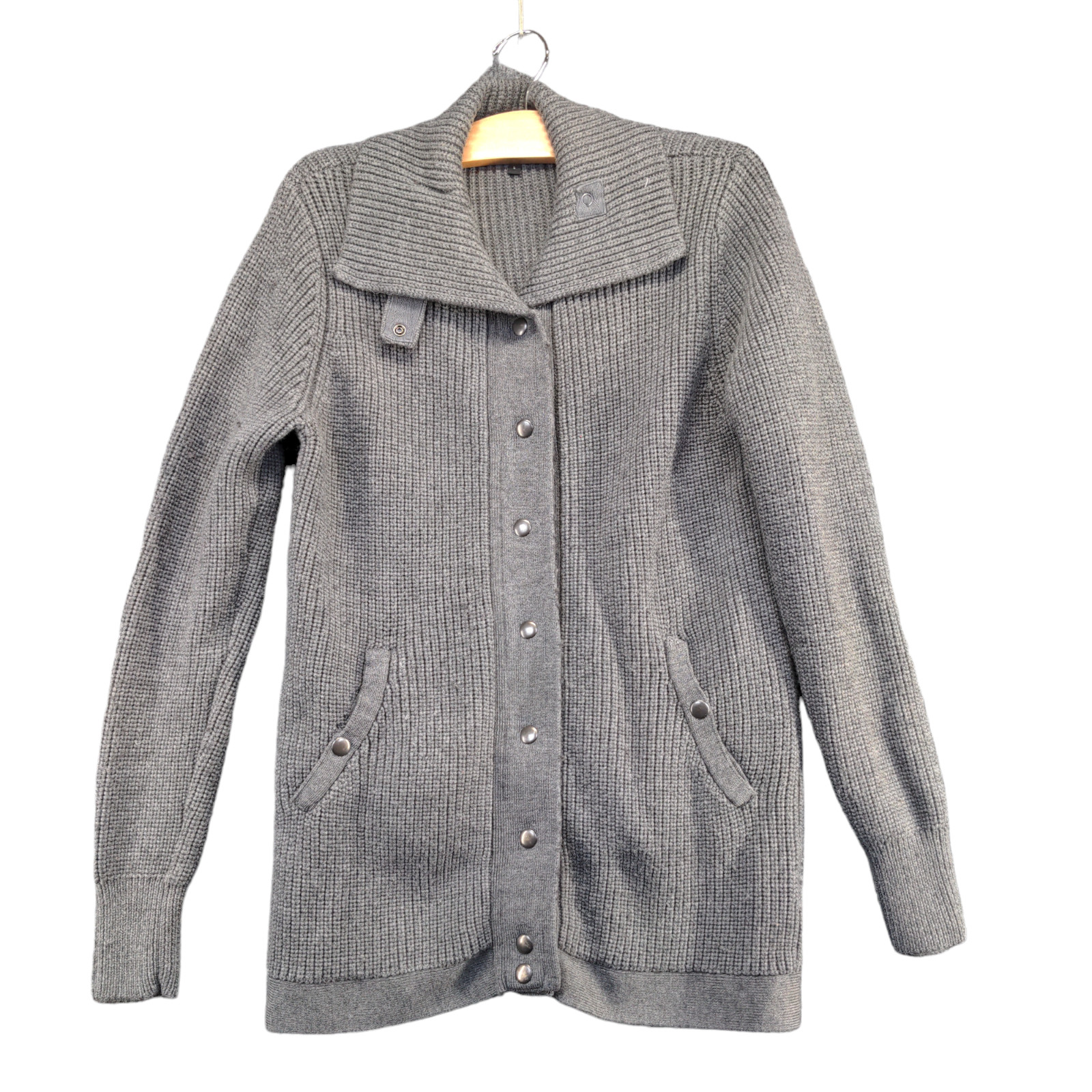 Eileen Fisher Women\'s Knit Cardigan Sweater Gray Small Long Sleeve Italian Yarn