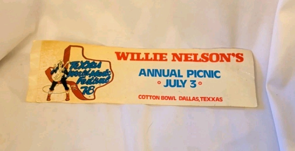Vintage Willie Nelson\'s Annual Picnic Texas Music Festival 1978 Bumper Sticker 4