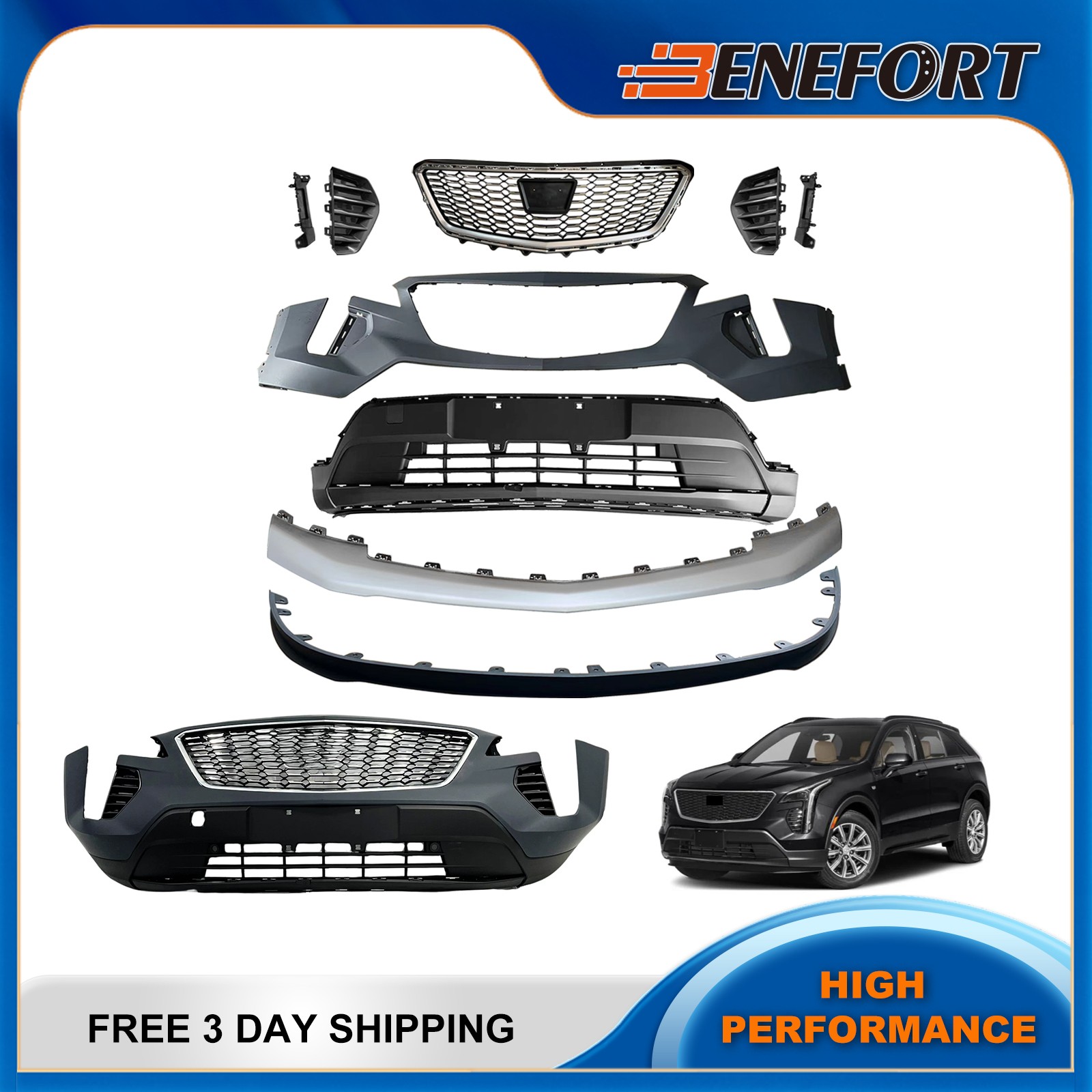 New Front Bumper Cover Grille Kit W/O Sensor Holes For 2019-2023 Cadillac XT4
