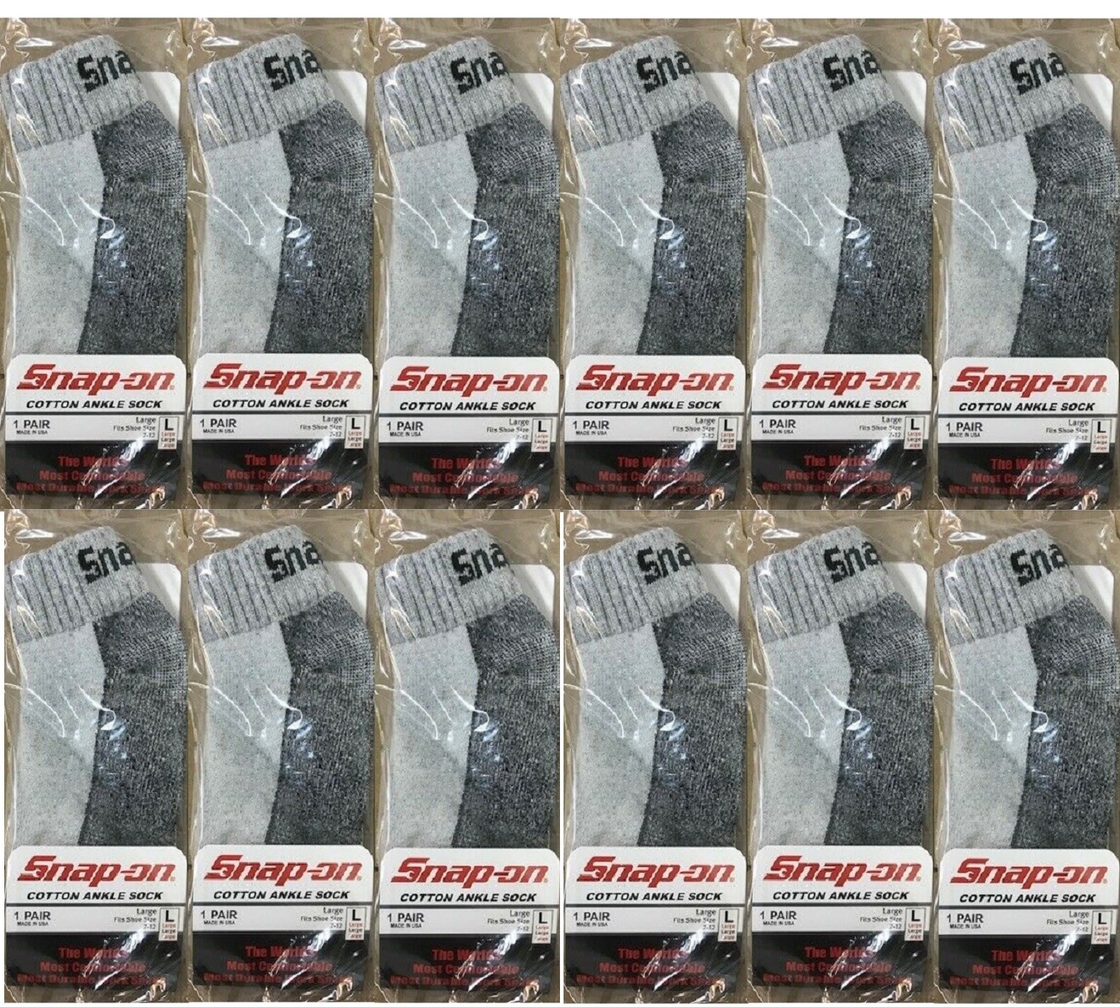 12 PAIRS Men\'s GRAY Snap-On Ankle Socks LARGE *FREE SHIPPING* MADE IN USA *NEW*