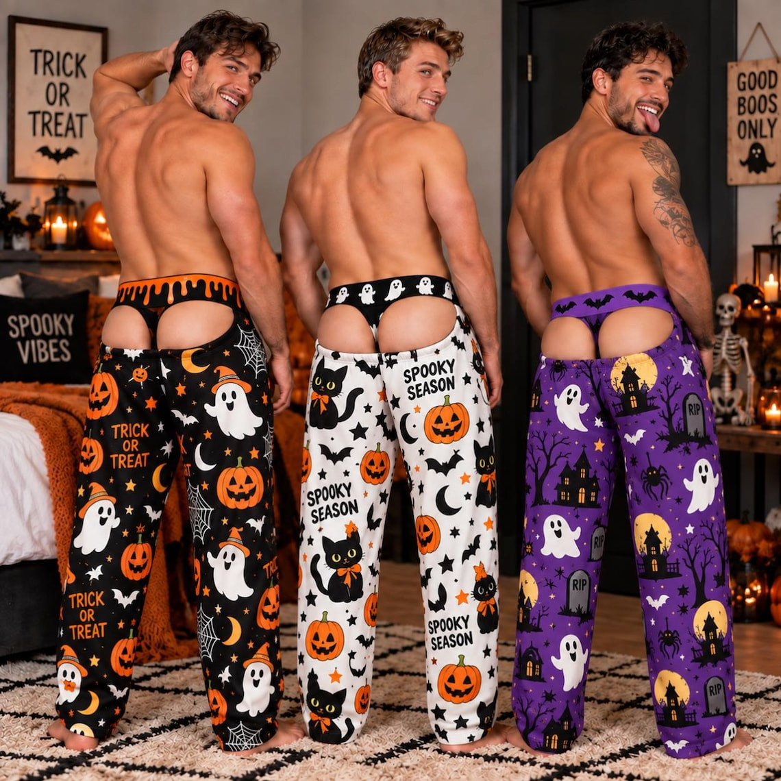Personalized Halloween Pajama Pants for Men, Custom Spooky Pumpkin Lounge Bottom Personalized Halloween Pajama Pants for Men, Custom Spooky Pumpkin Lounge Bottom