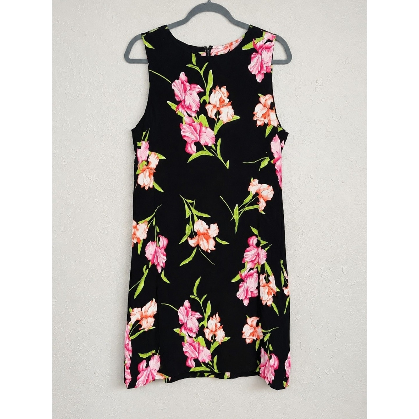 Emma James Black Sleeveless Dress with Pink & Peach Floral Print