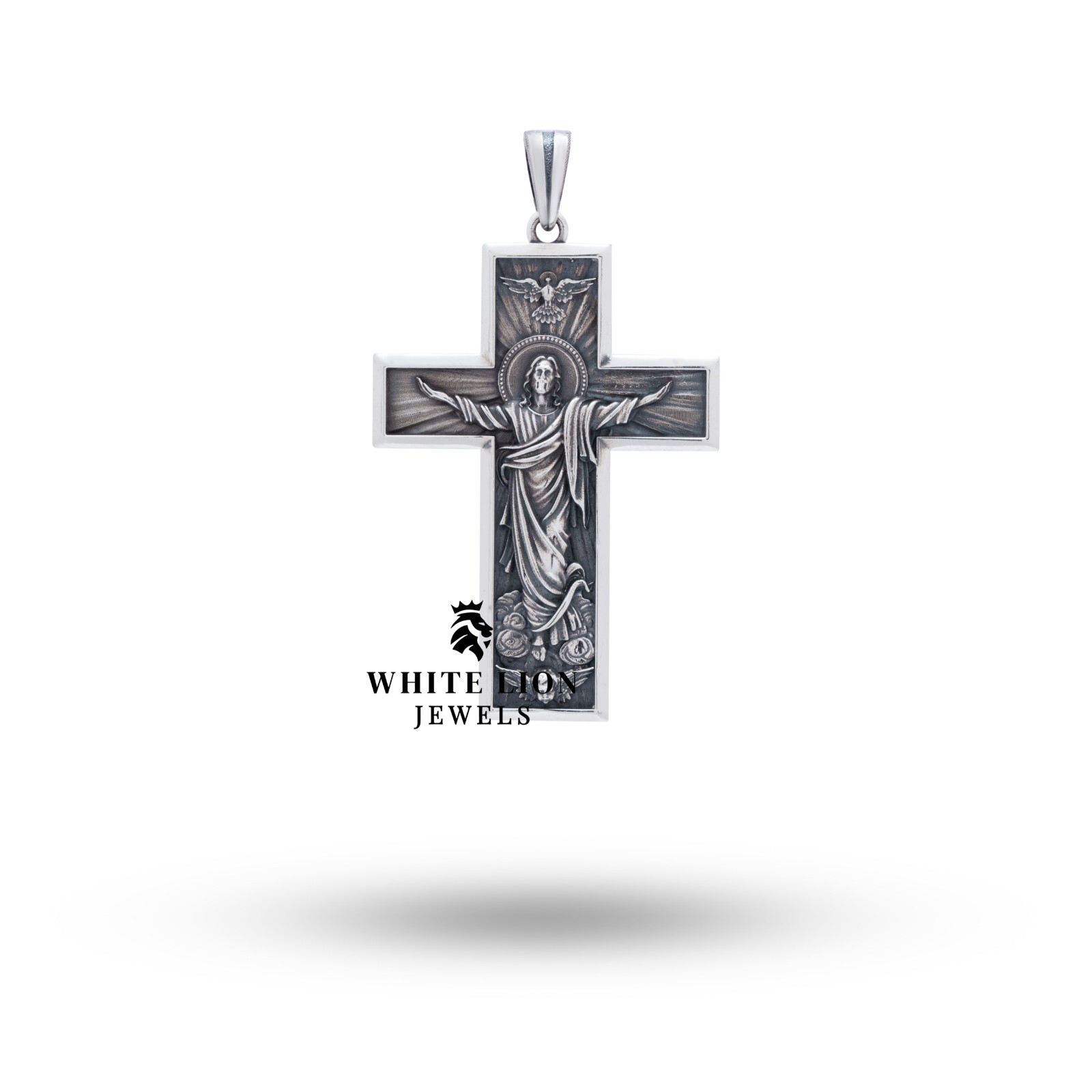 Ascension Cross Jesus Lord Christ Holy Pendant Oxidized 925 Silver Read to ship