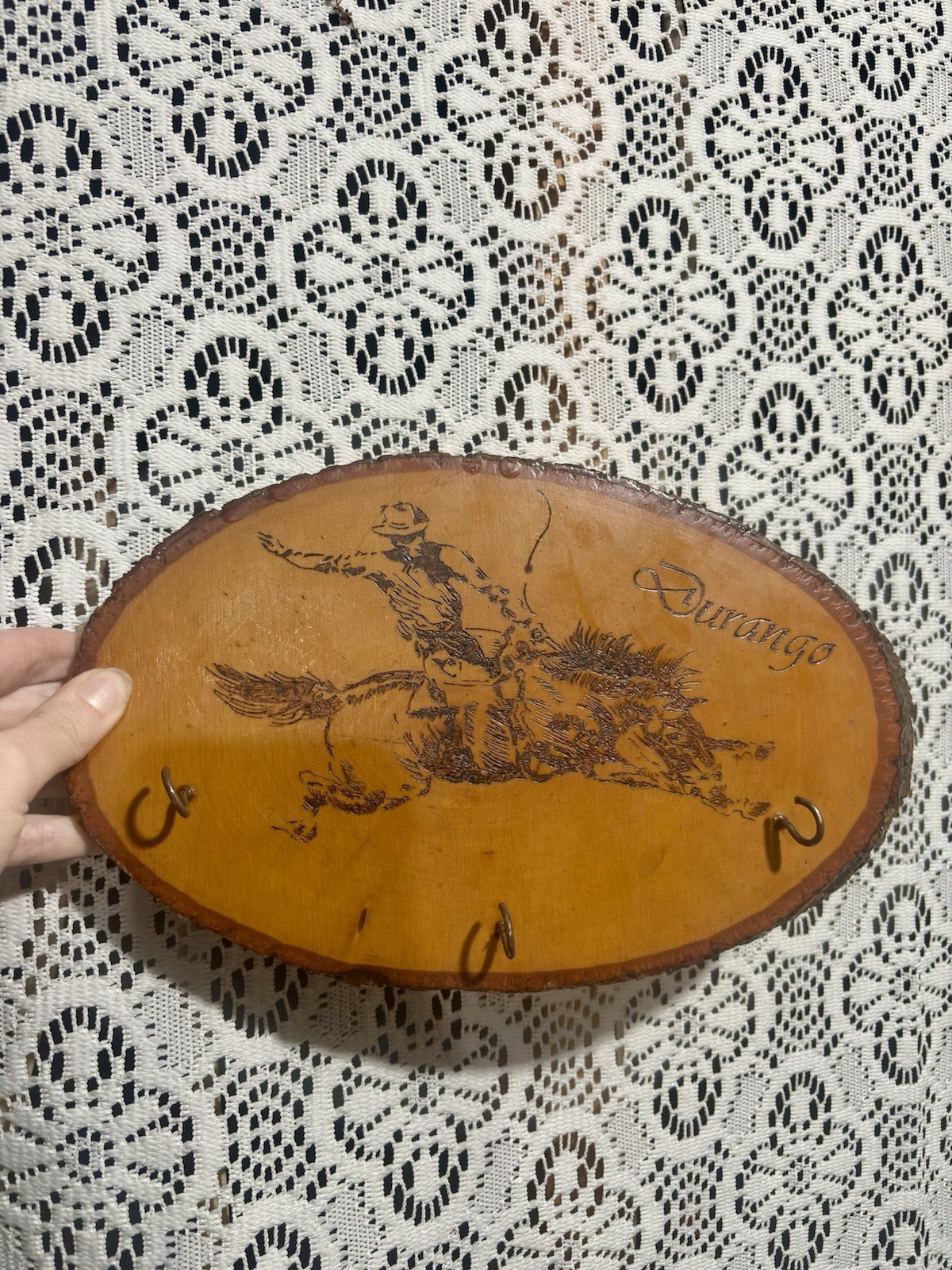 Vintage Western Durango Cowboy Wood Slice Wall Plaque Sign Horse Rodeo