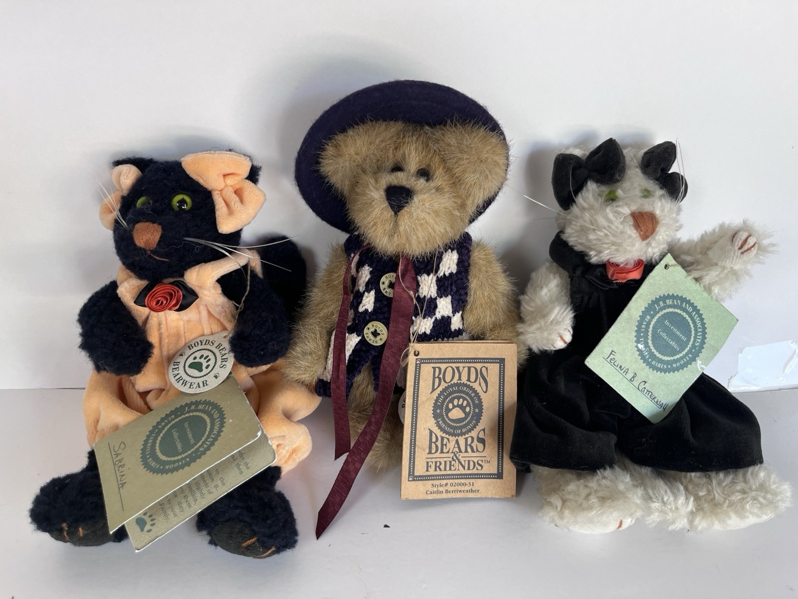 Lot 3 Boyds Bears & Friends Plush Sabrina Caitlin Felina Cat Bear Retired Tags