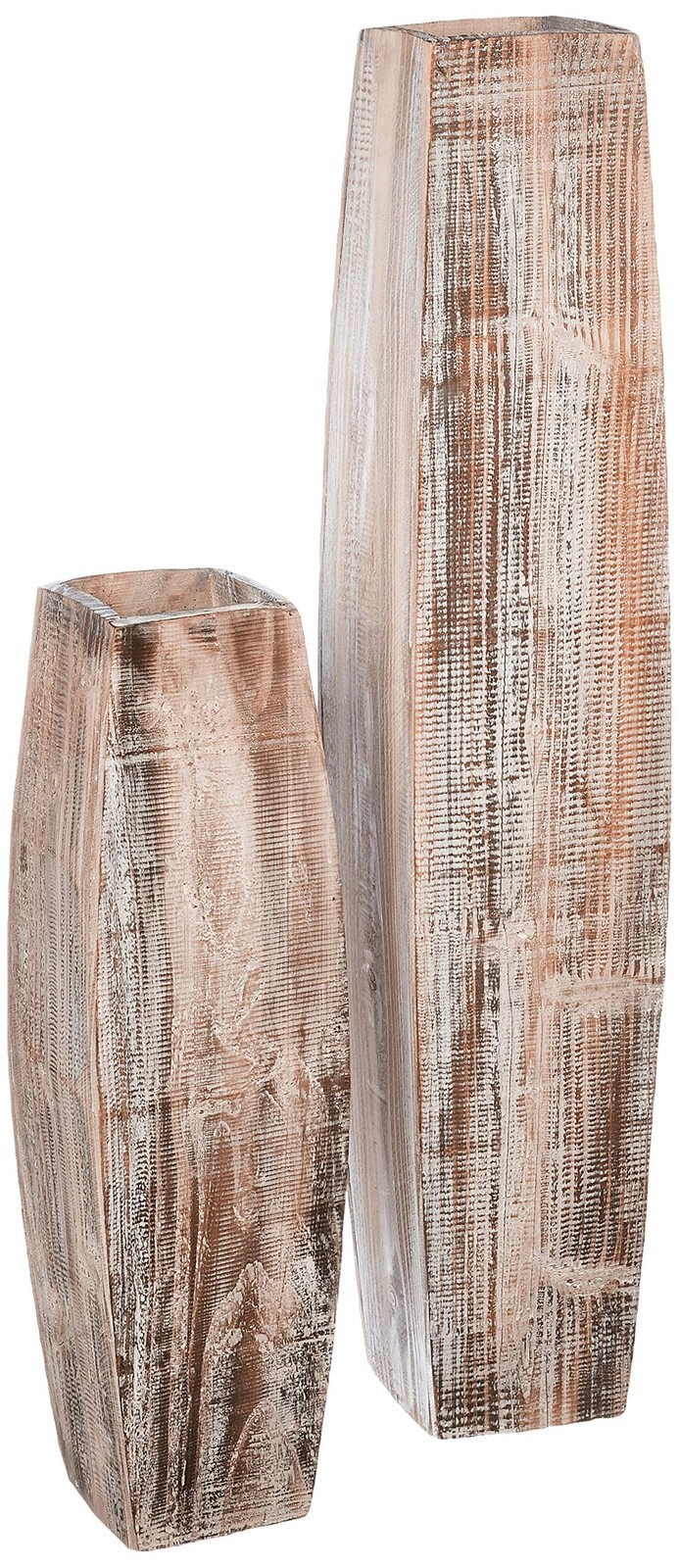 KALALOU Set of White Washed Tall Oblong Wooden Vases, Large & Small, Brown (C...