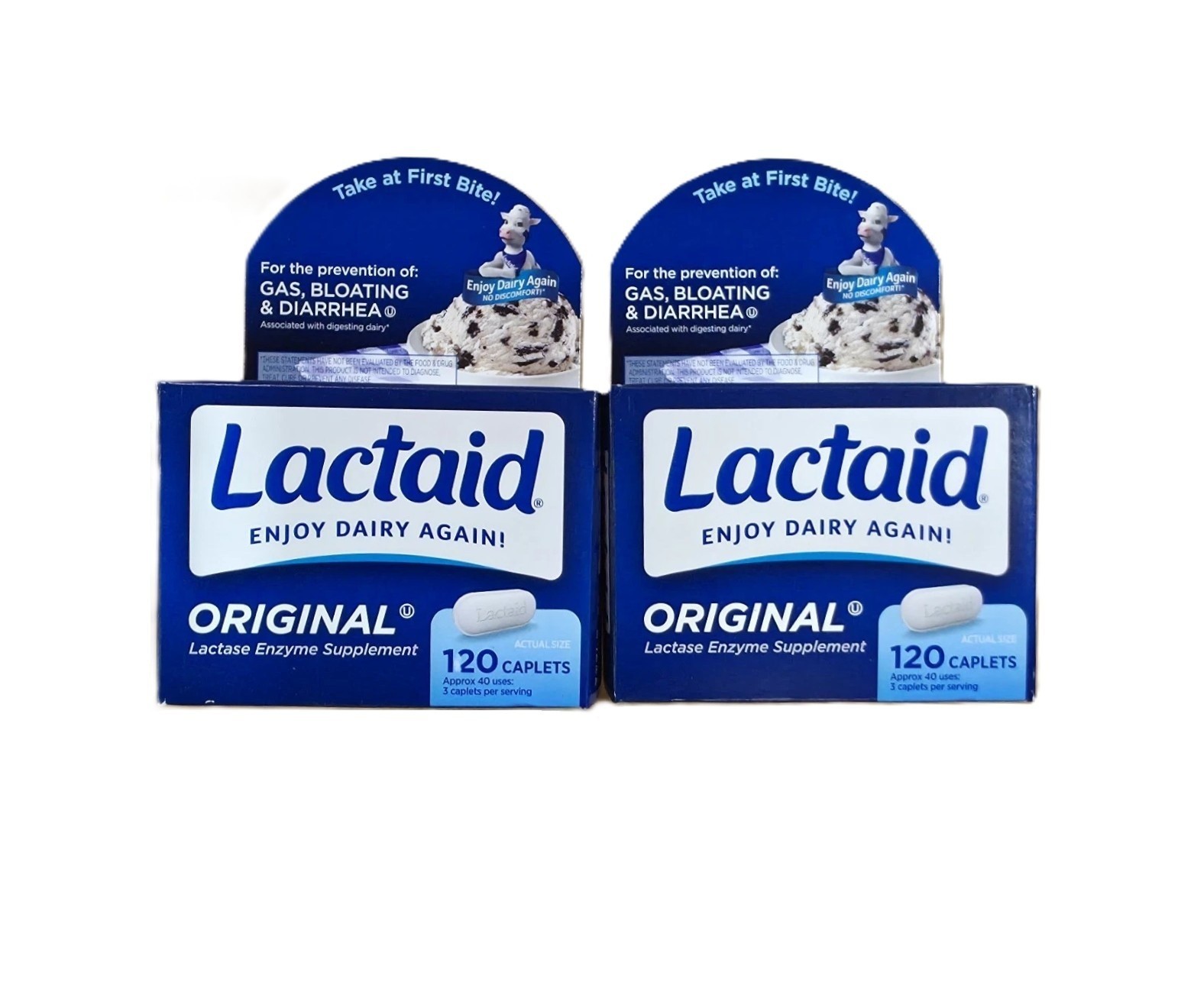 Lactaid - Original - Lactase Enzyme Supplement - 120 Caplets - 2 Pack