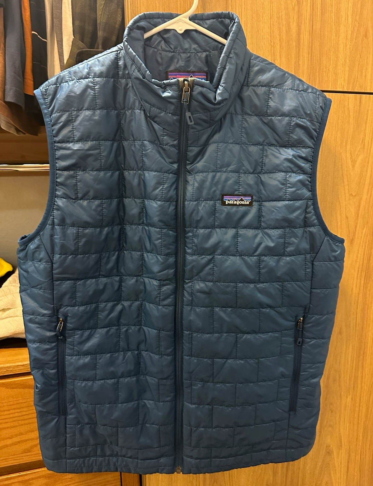Patagonia Nano Puff Blue Puffer Vest Full Zip Pockets Stand-Up Collar Men\'s L