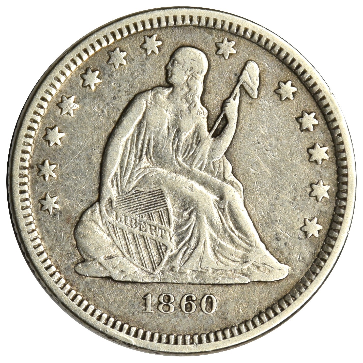 1860-O SEATED LIBERTY QUARTER ~ NICE XF (INV#3)