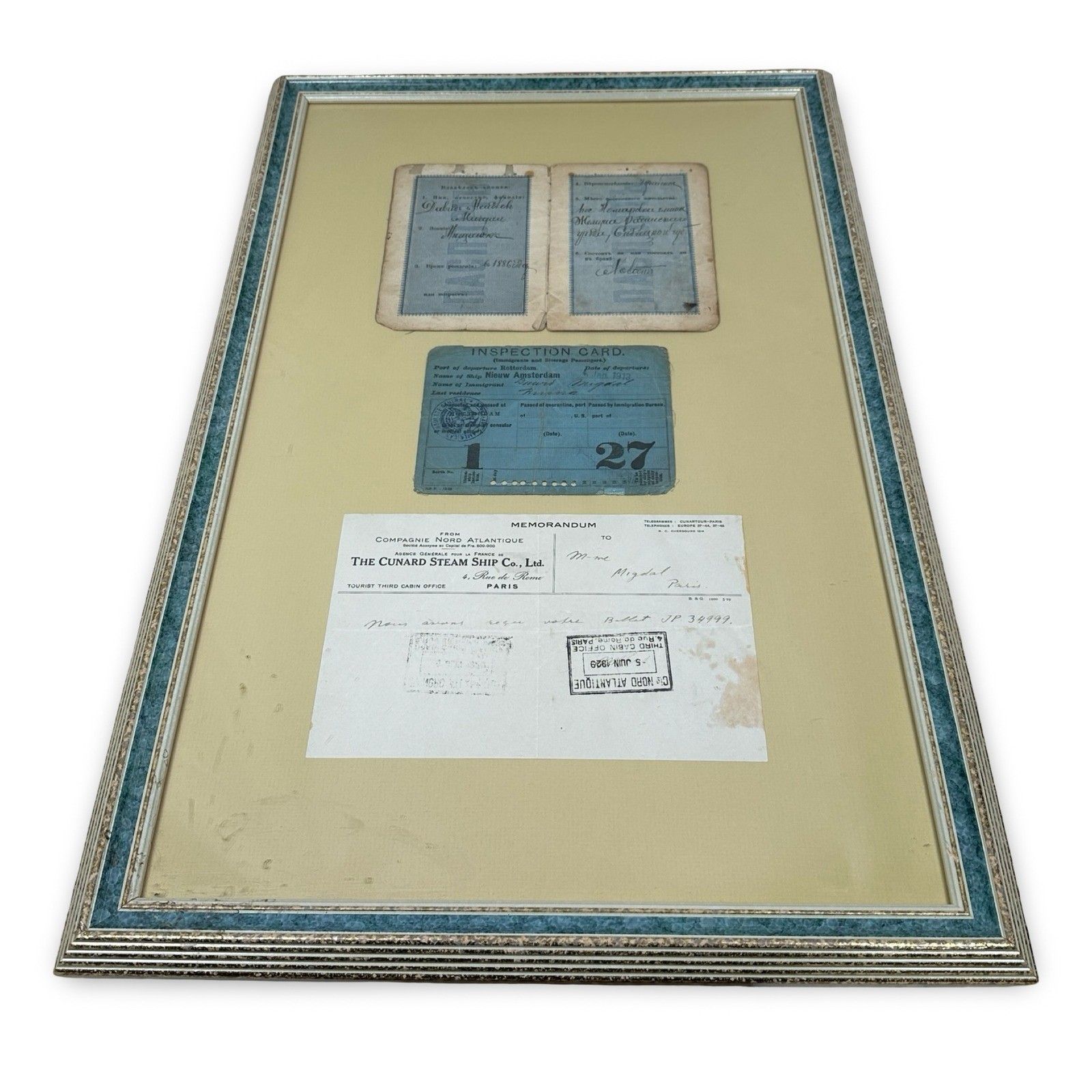 Antique 1913 Nieuw Amsterdam Immigration Card Cunard Line Jewish Passport