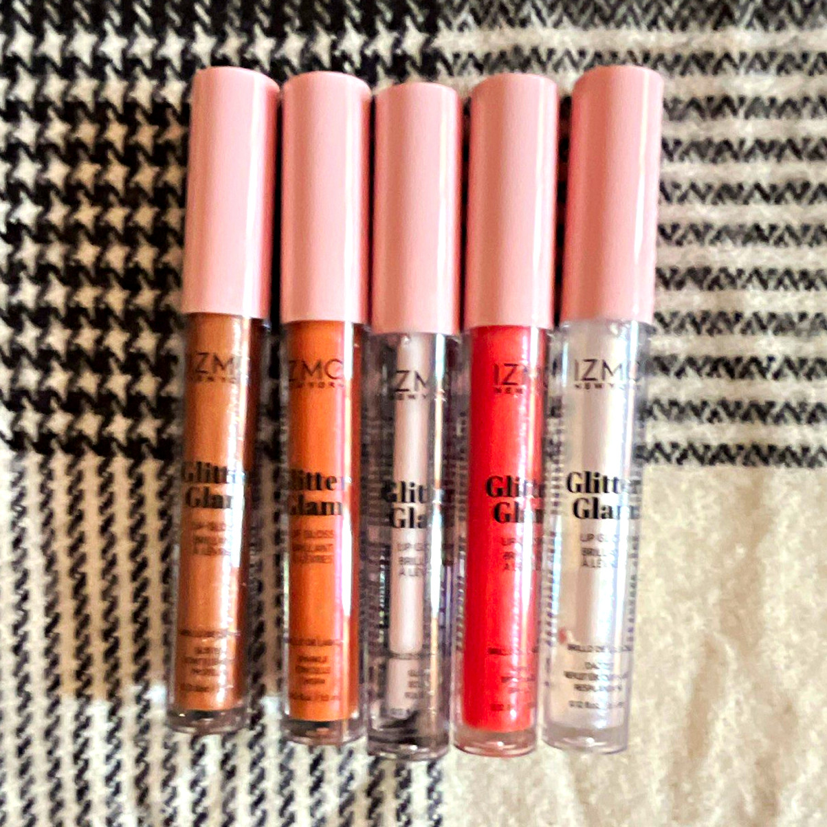 IZME Liquid Lip Gloss Set of 5 Glitter Shimmer Shine Nude Peach Clear Pink