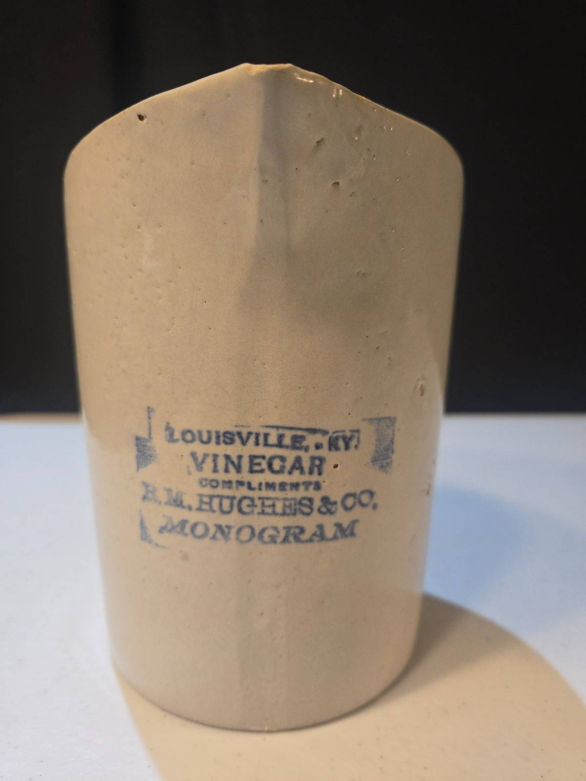 Rare Antique R.M. Hughes Monogram Vinegar stoneware pitcher