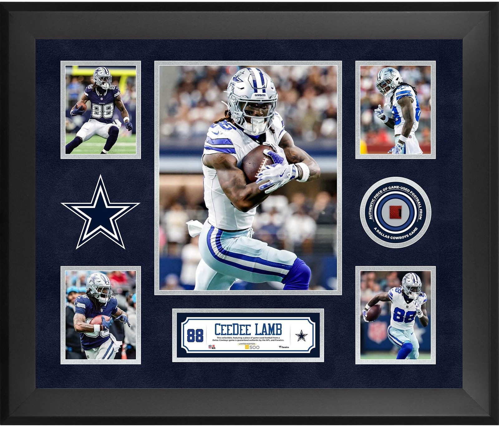 CeeDee Lamb Cowboys Framed 20x24 5-Photo Collage w/Piece of GU Football - LE 500