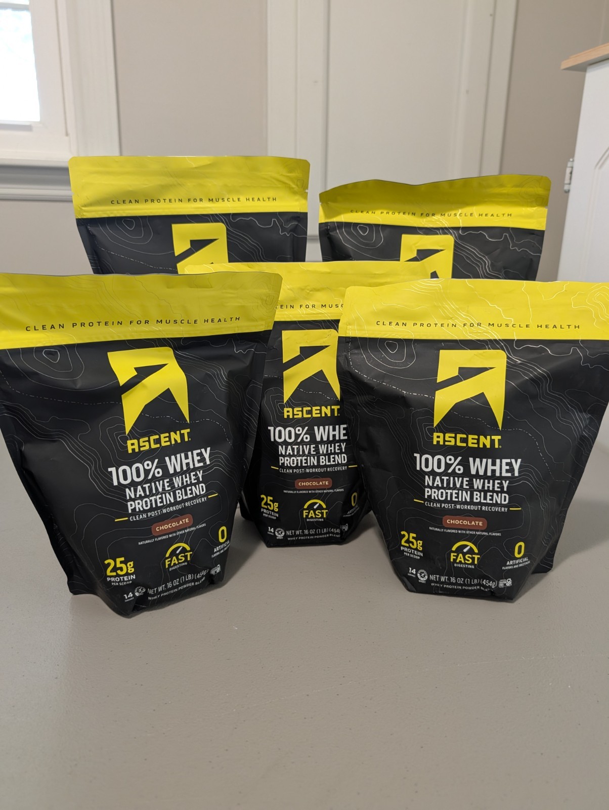 FIVE PACK - -Ascent Native Whey Protein Powder Blend, Chocolate, 1 lb BAGS FIVE PACK - -Ascent Native Whey Protein Powder Blend, Chocolate, 1 lb BAGS
