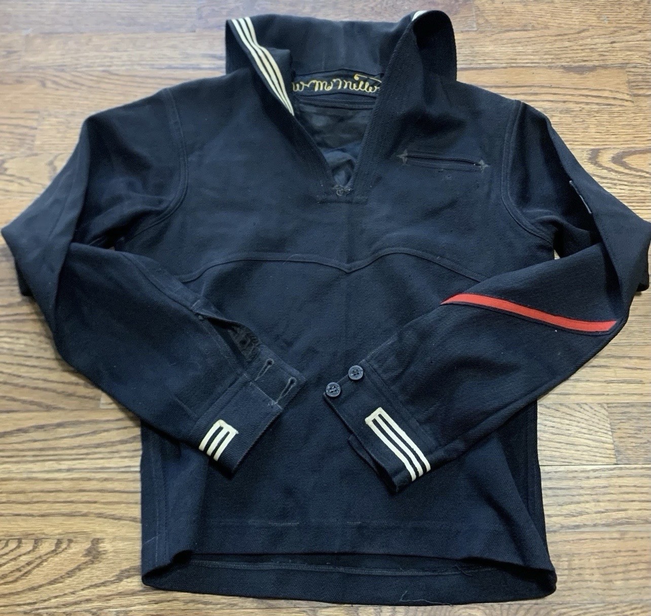 Vintage WWII WW2 US Navy USN  Uniform Top Shirt Wool w/ Embroidery Lining Sz S