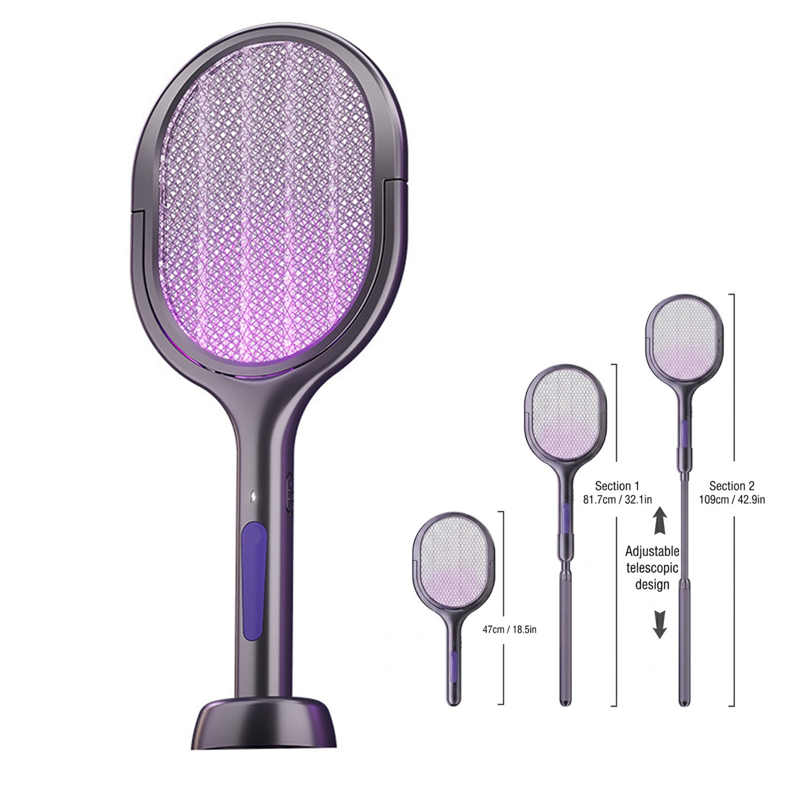 1pc USB Rechargeable Foldable Mosquito Swatter with UV Light Bug Zapper - NEW