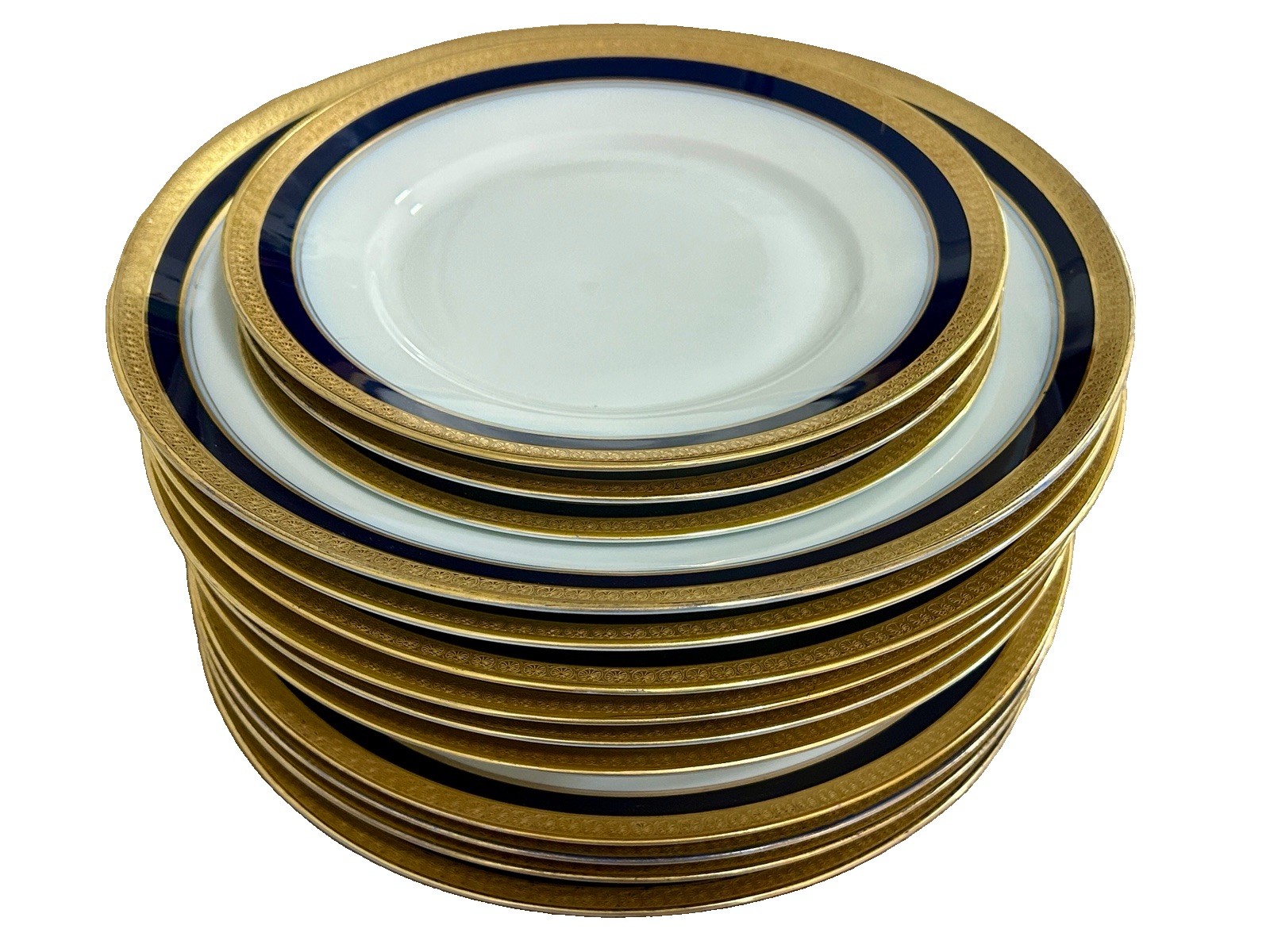 Rare 1915 Rosenthal Selb-Bavaria Plates -  Set of 13, Cobalt  Blue / Gold Trim
