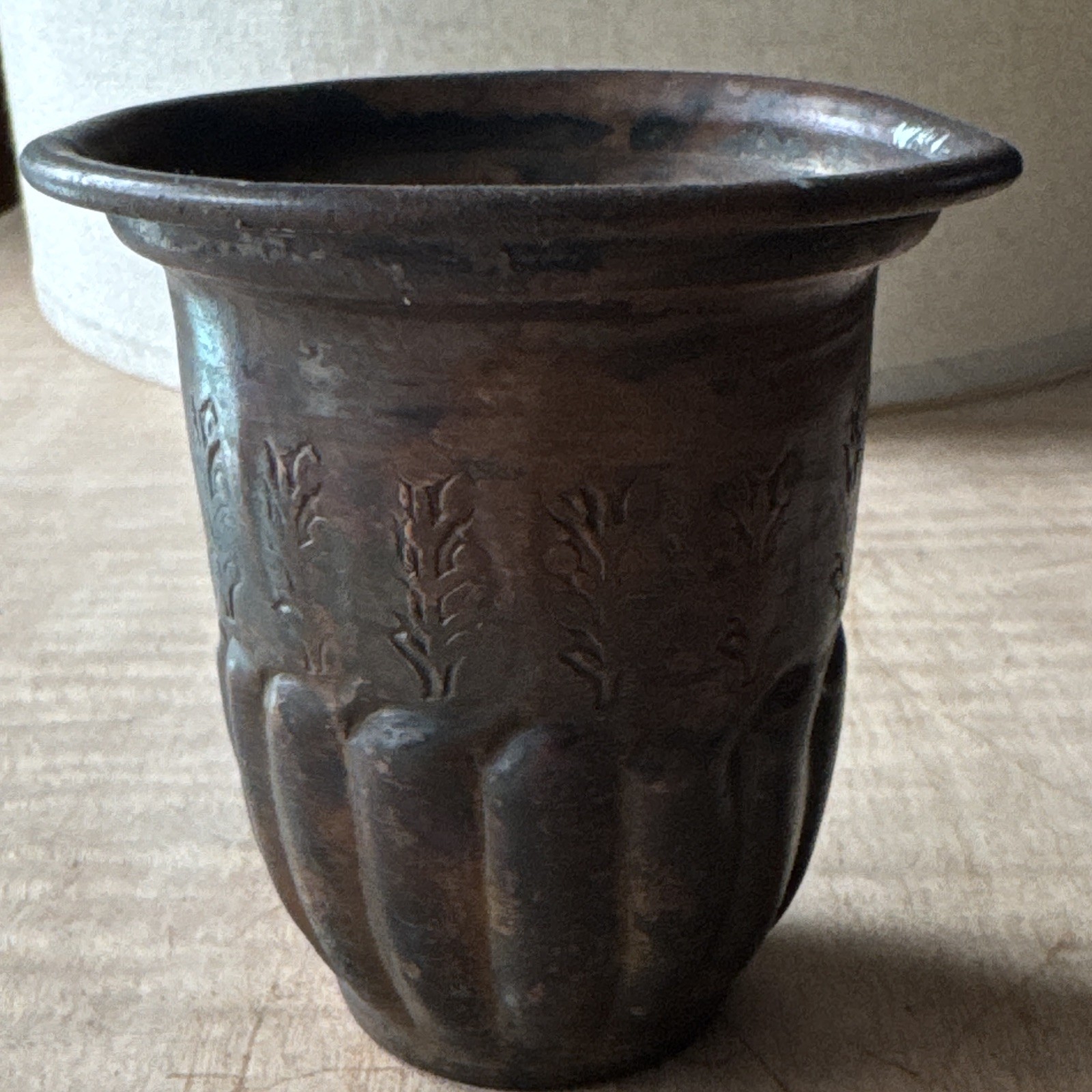 Vintage Egyptian wrought copper vase, unusual midcentury vase, patina copper Vintage Egyptian wrought copper vase, unusual midcentury vase, patina copper